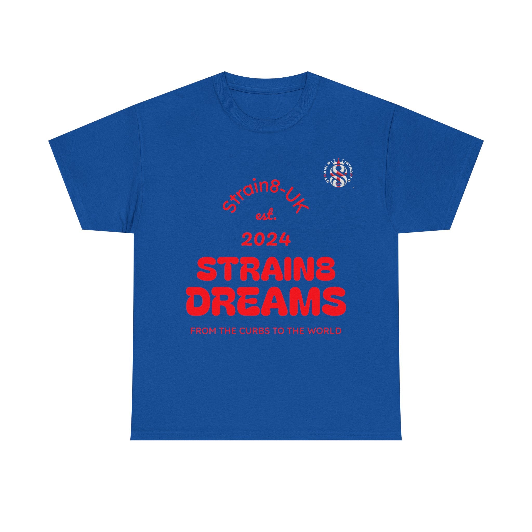 Strain8-UK Dreams 2024 St george cross & spanish flag original logo Tee — Graphic Band Tour Style T‑Shirt