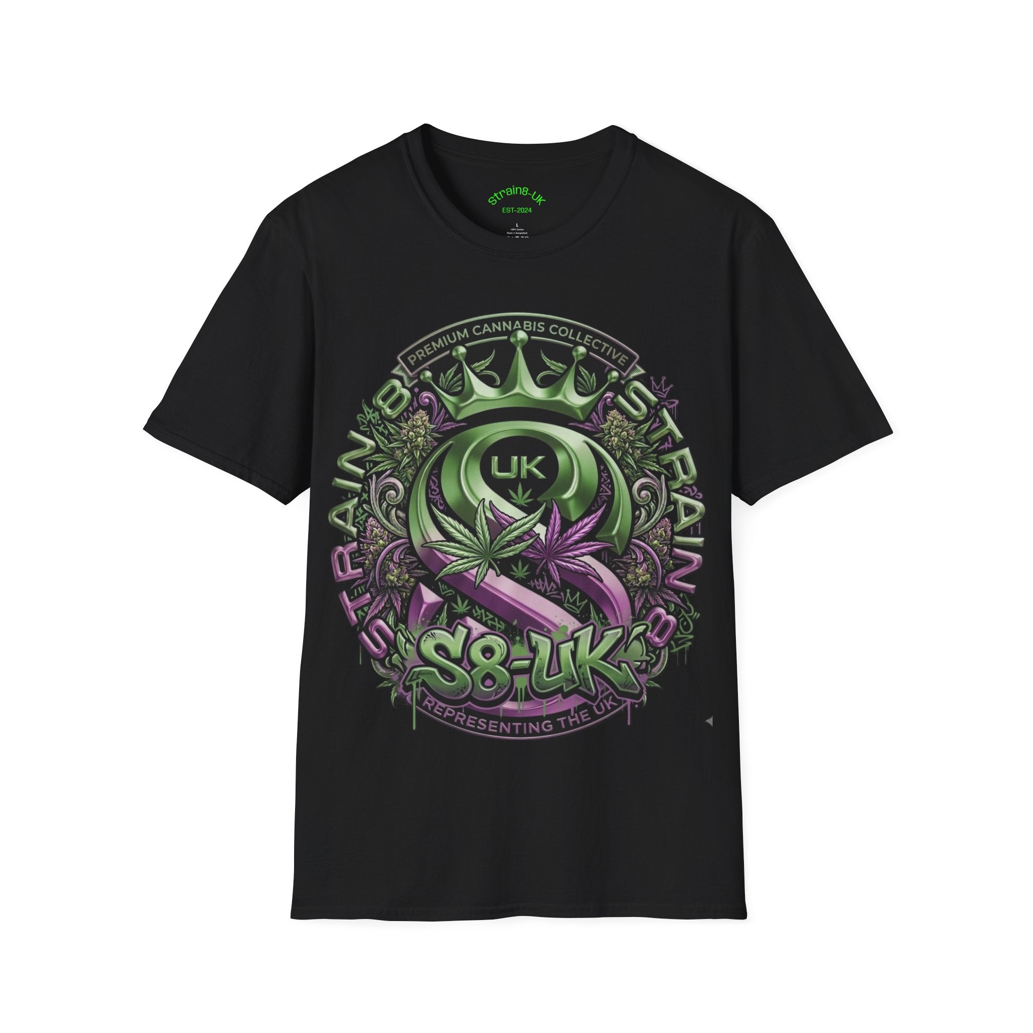 Strain8-UK Cannabis Crown Graffiti T-Shirt — S8-UK Green & Purple Streetwear
