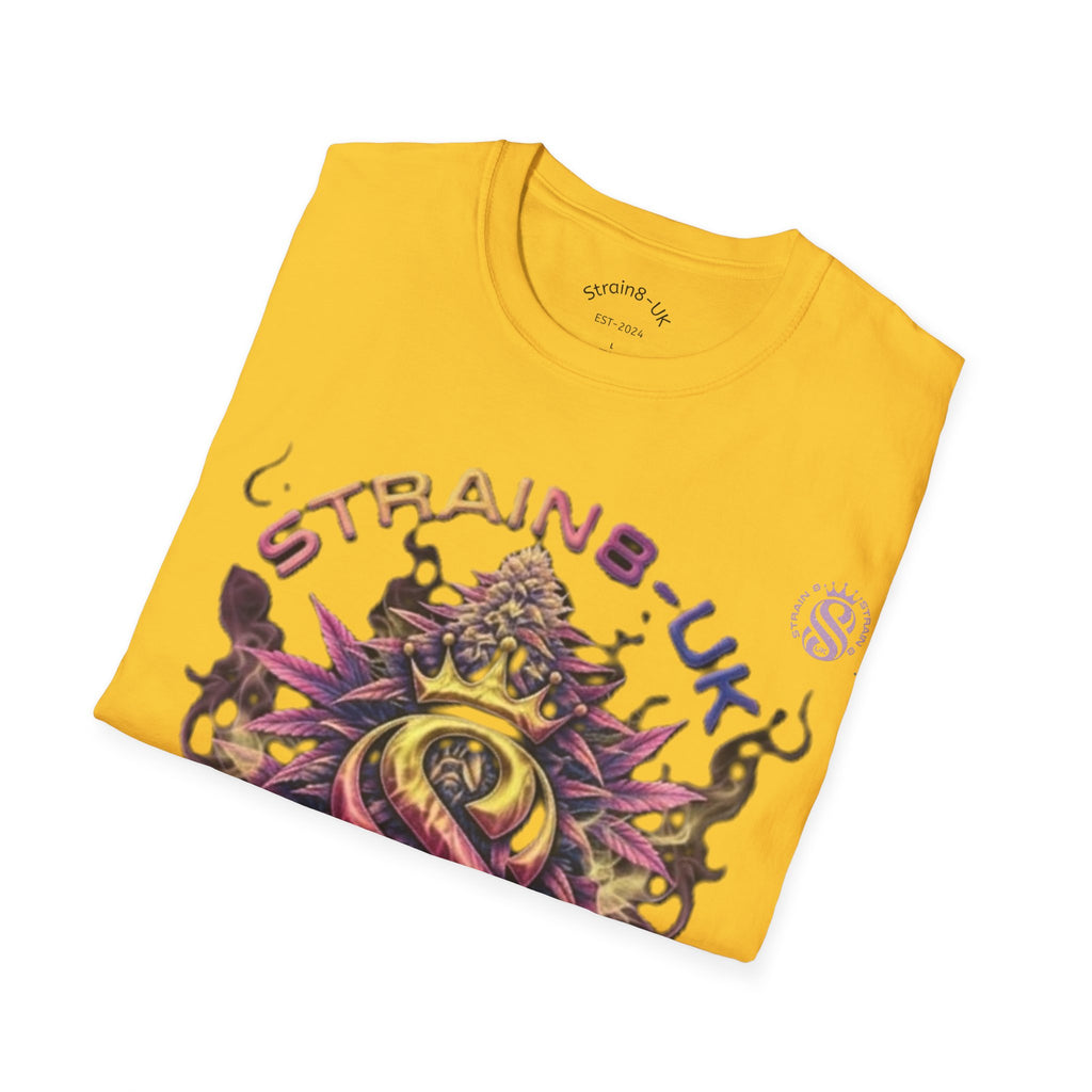 Strain8-UK T‑Shirt — Vibrant Psychedelic Leaf&Logo ‘STRAIN8-UK’ Graphic Tee