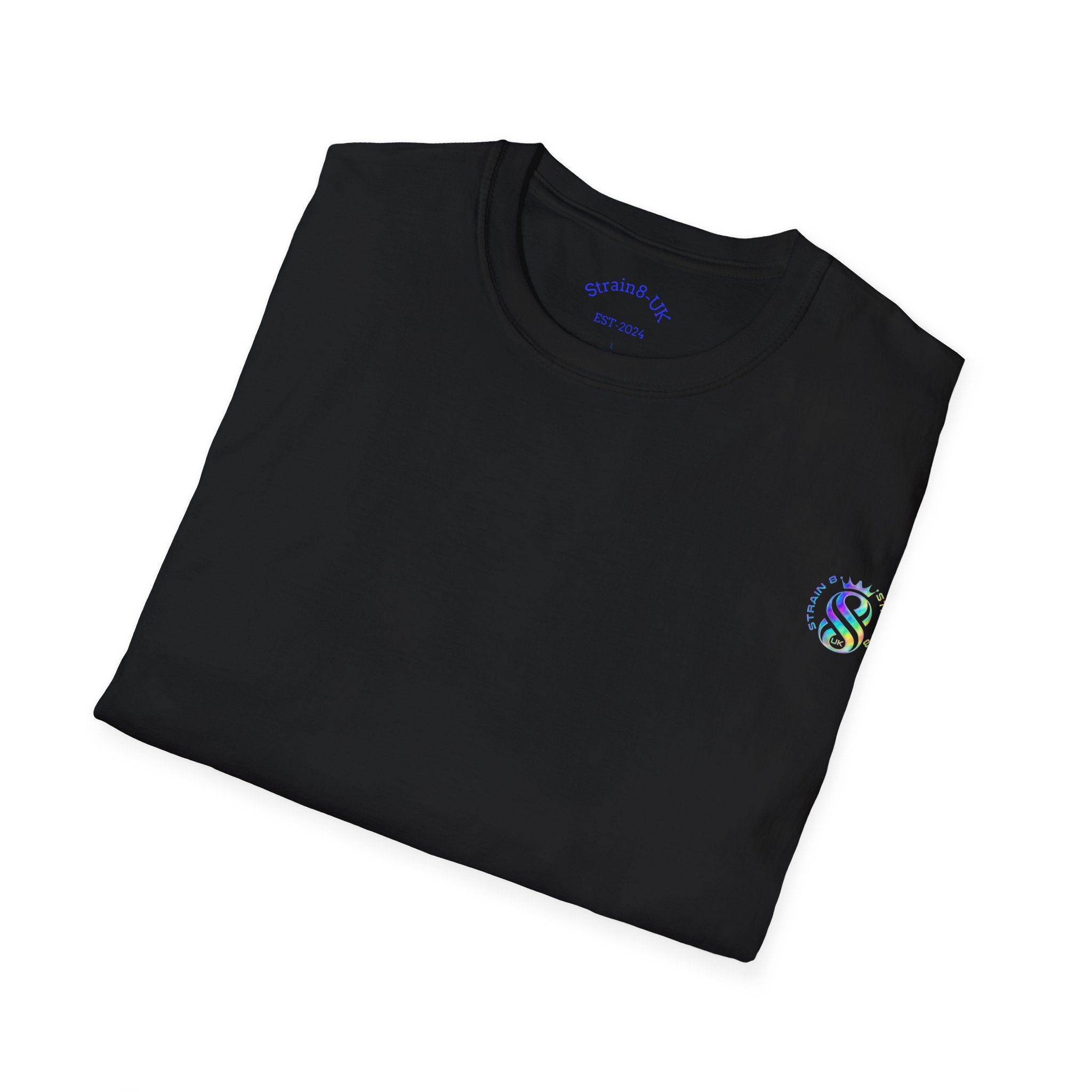 Strain8-UK Logo T-Shirt — Small Embroidered Globe Tee, THE LOGO LINE........