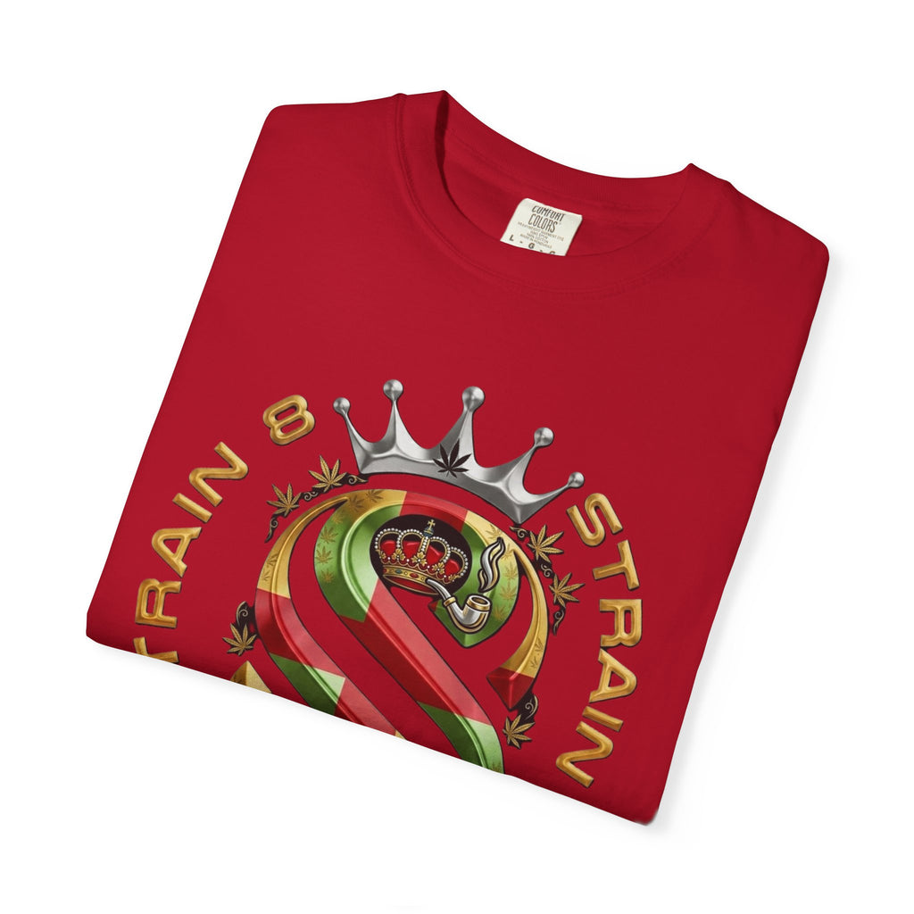 Strain8-UK Crown Logo T-Shirt — St George Cross Mixed With Spanish Flahg-Inspired Graphic Tee