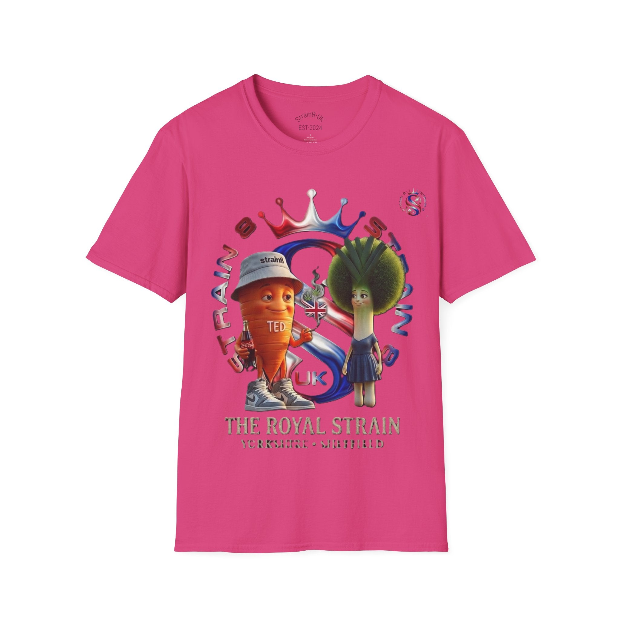 The Royal Strain8-UK T‑Shirt – Cute Cartoon Ted the carrot & Lucy the leak Veggie Characters Tee