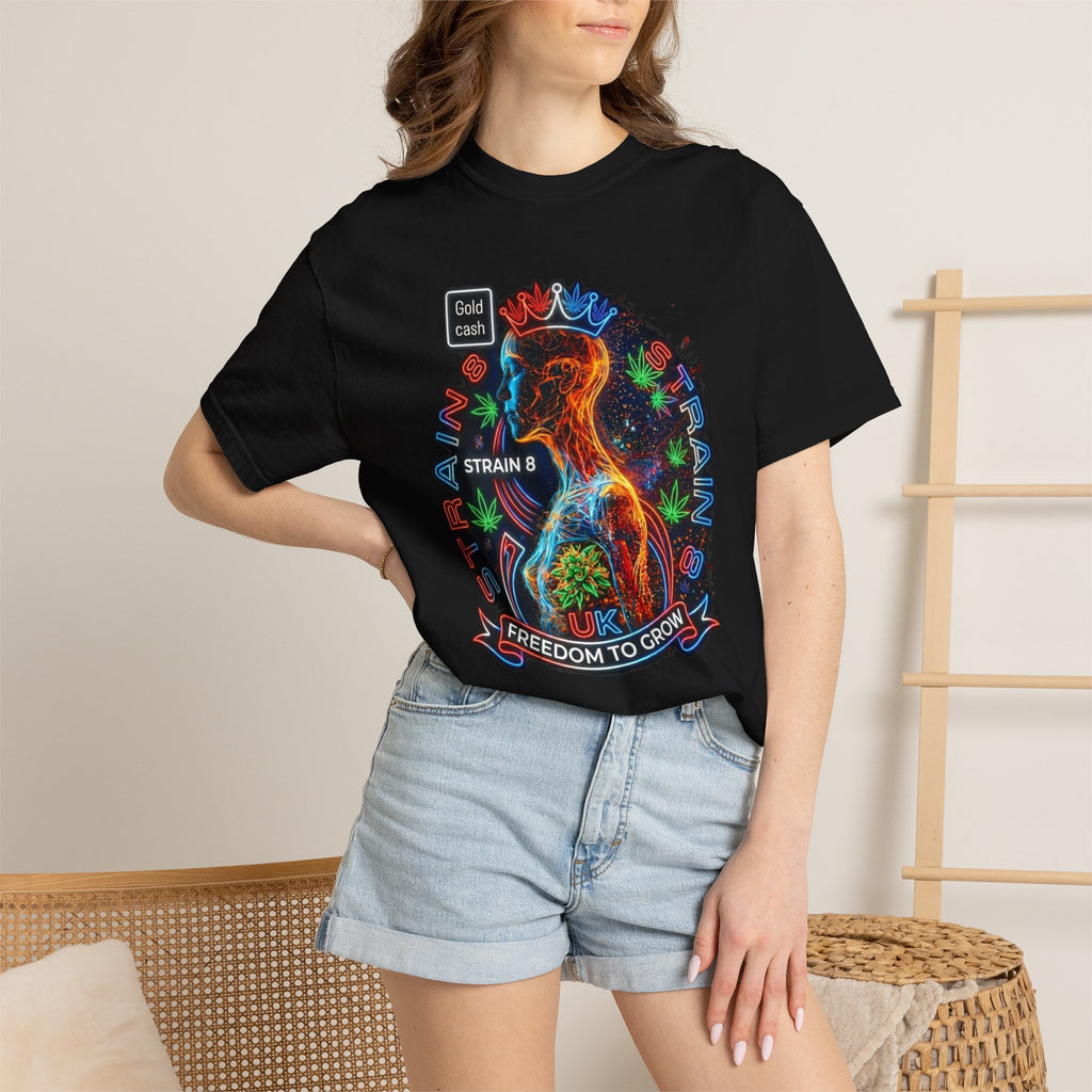 T-Shirt — Psychedelic Crowned Female Energy Glow, Freedom to Grow Graphic Tee (Strain8-UK)