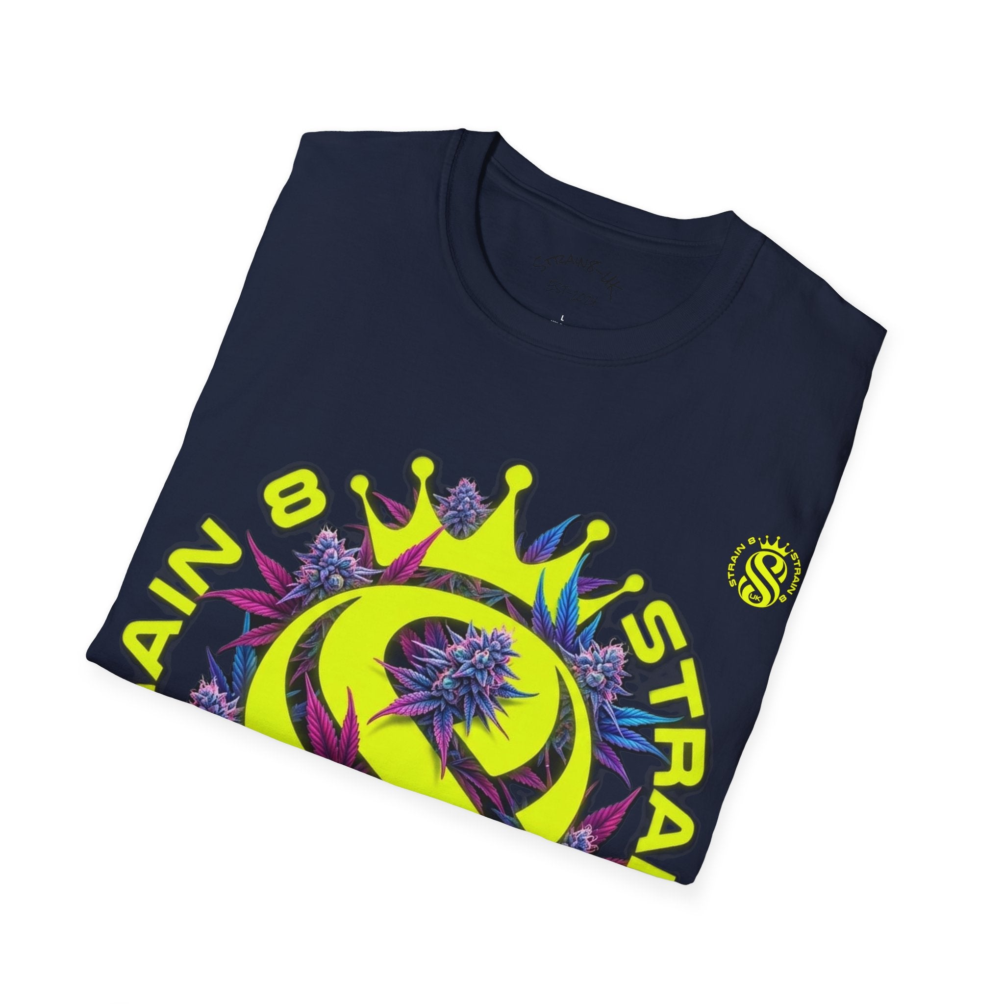 Strain8-UK  T-Shirt — 'Strain8-UK' Crown Cannabis Design with flower T shirt