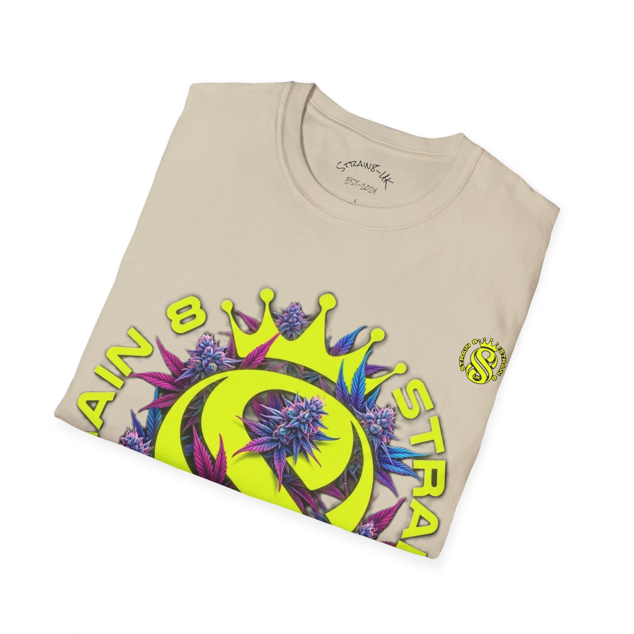 Strain8-UK  T-Shirt — 'Strain8-UK' Crown Cannabis Design with flower T shirt