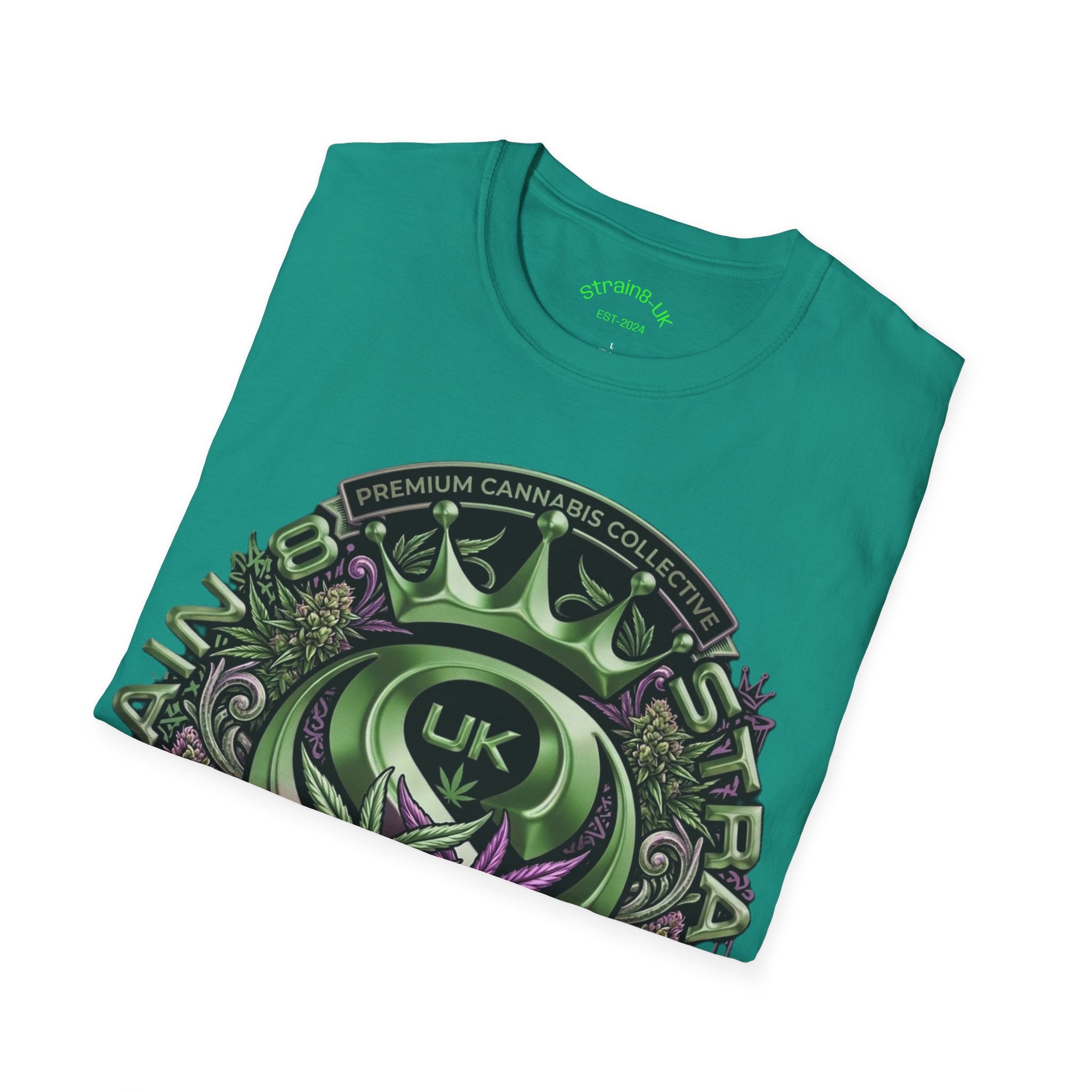 Strain8-UK Cannabis Crown Graffiti T-Shirt — S8-UK Green & Purple Streetwear