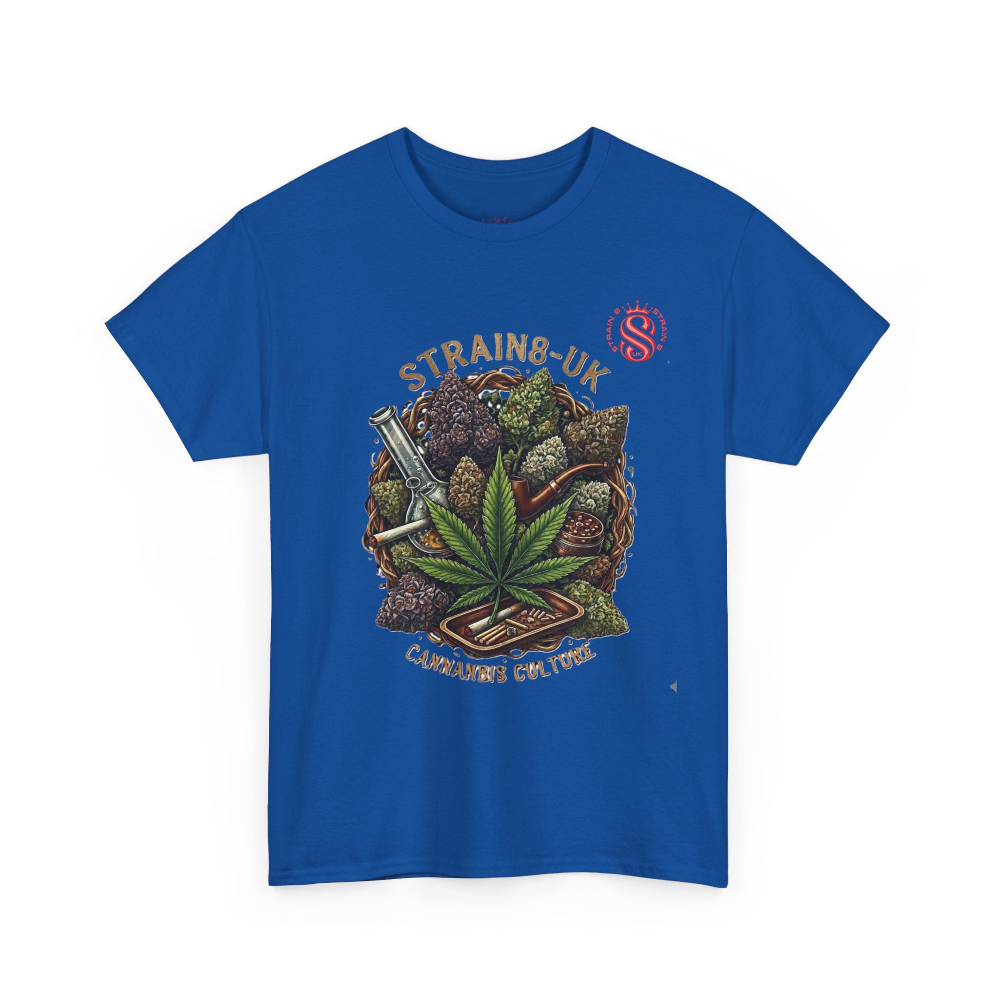 Strain8-UK Cannabis Culture T-Shirt — "Strain8-UK" Vintage Marijuana Leaf Graphic Tee