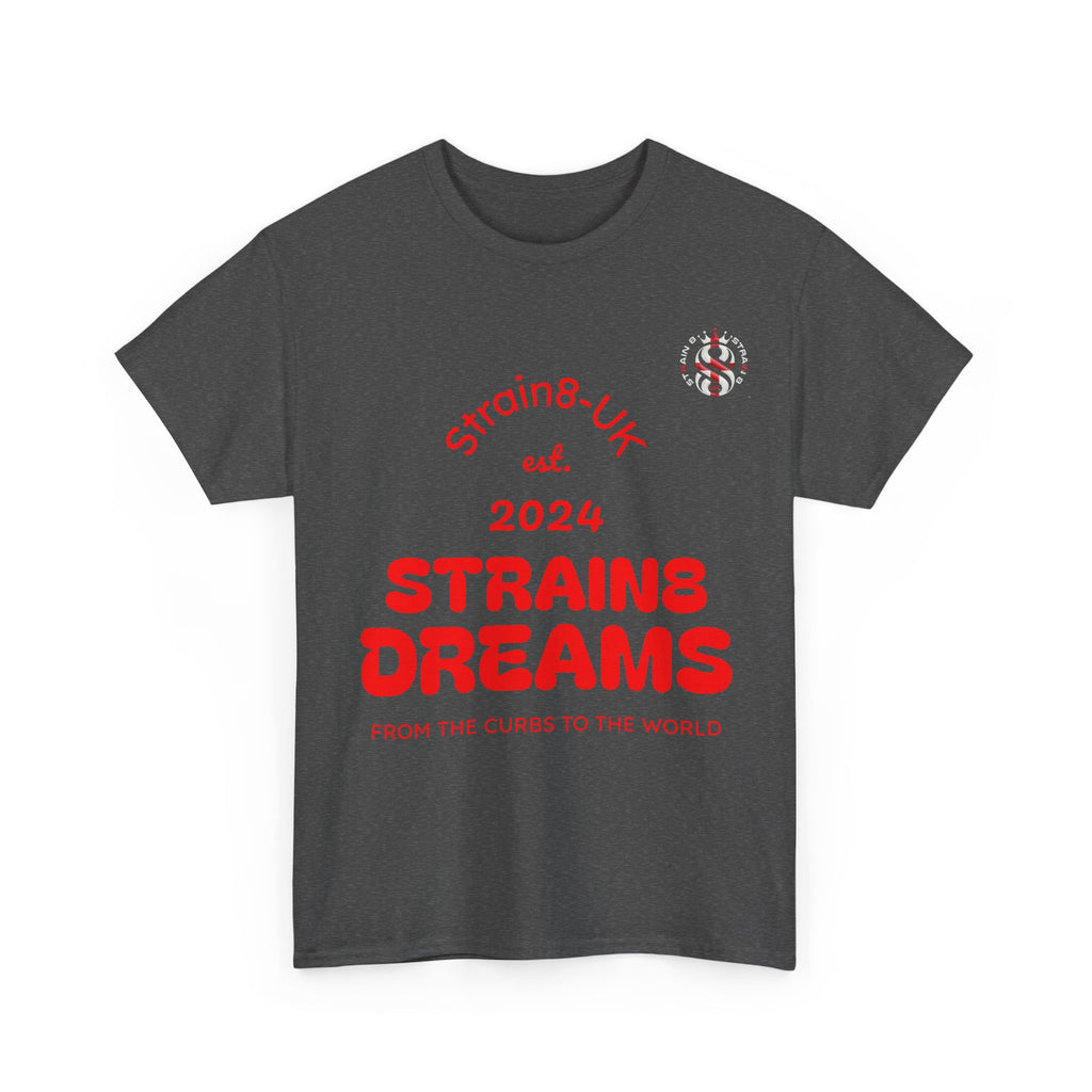 Strain8-UK Dreams 2024 St george cross & spanish flag original logo Tee — Graphic Band Tour Style T‑Shirt