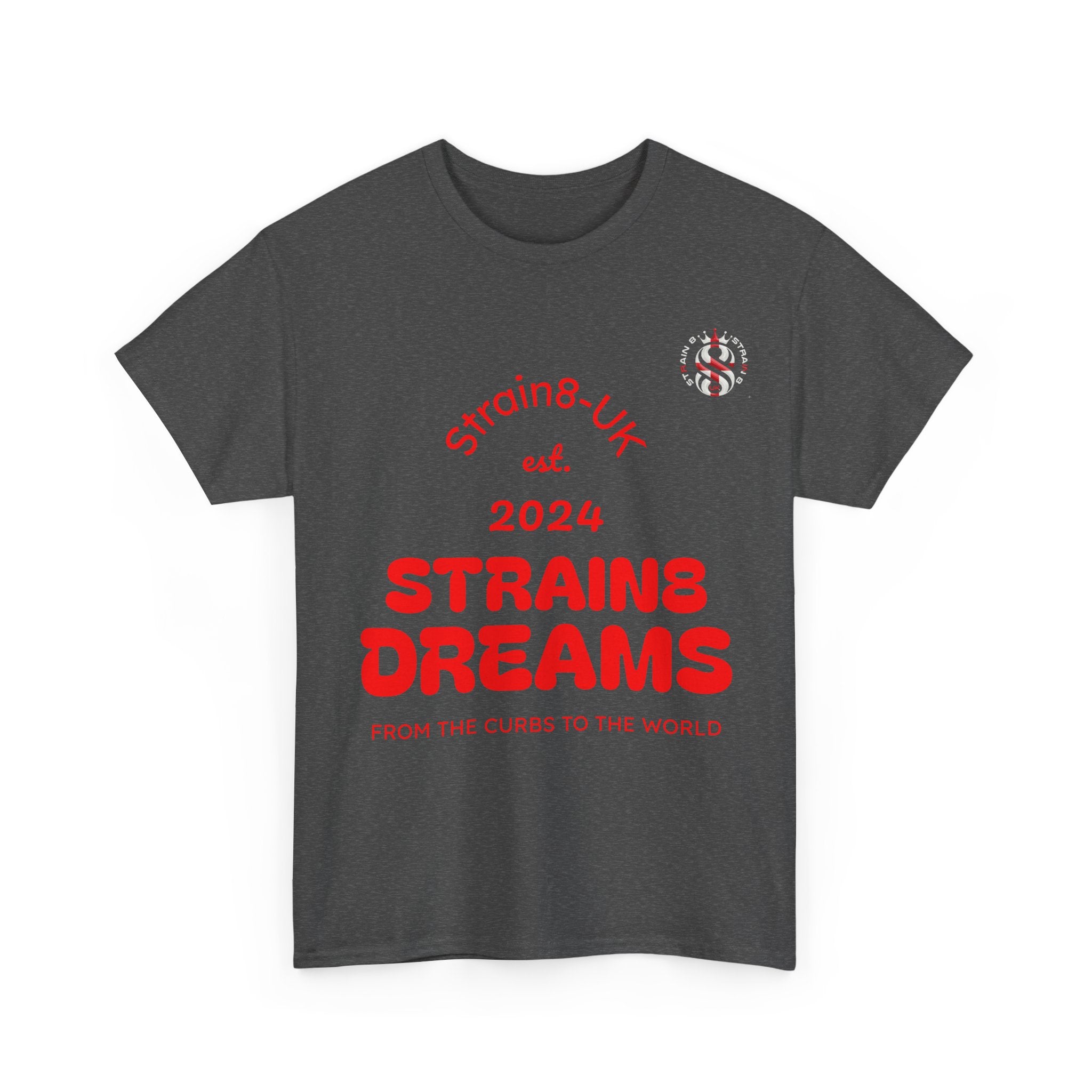 Strain8-UK Dreams 2024 St george cross & spanish flag original logo Tee — Graphic Band Tour Style T‑Shirt