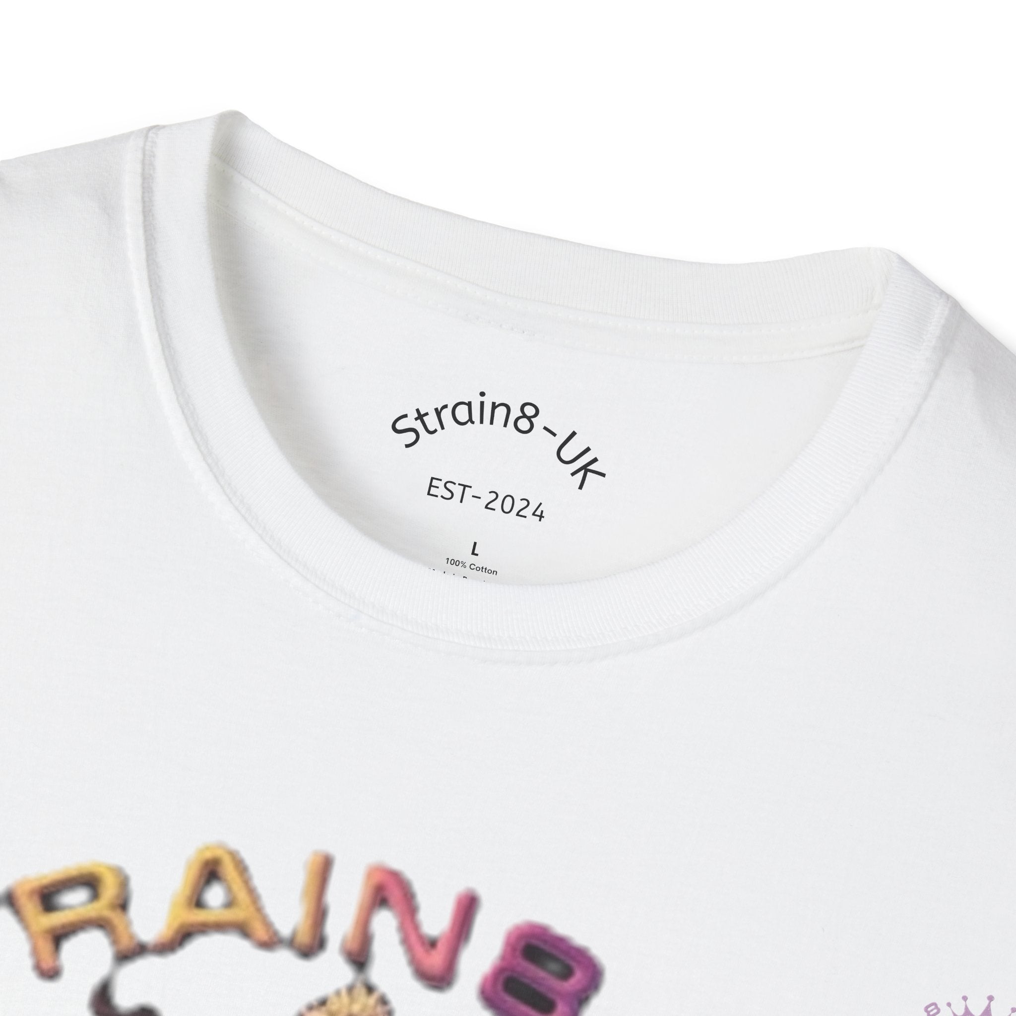 Strain8-UK T‑Shirt — Vibrant Psychedelic Leaf&Logo ‘STRAIN8-UK’ Graphic Tee