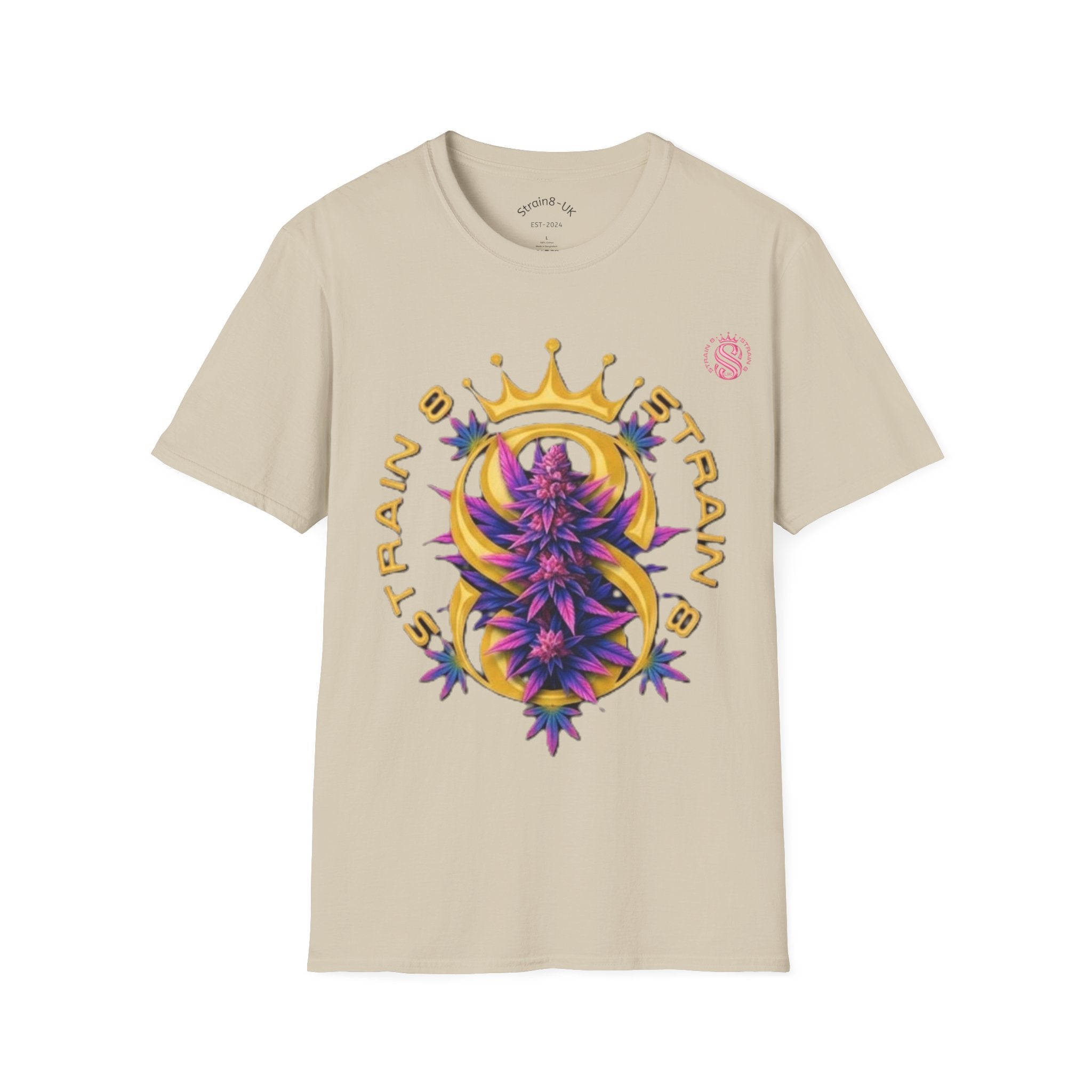 Strain8-UK Crowned Purple Floral & Original Logo T-Shirt — Strain8-UK Graphic Tee