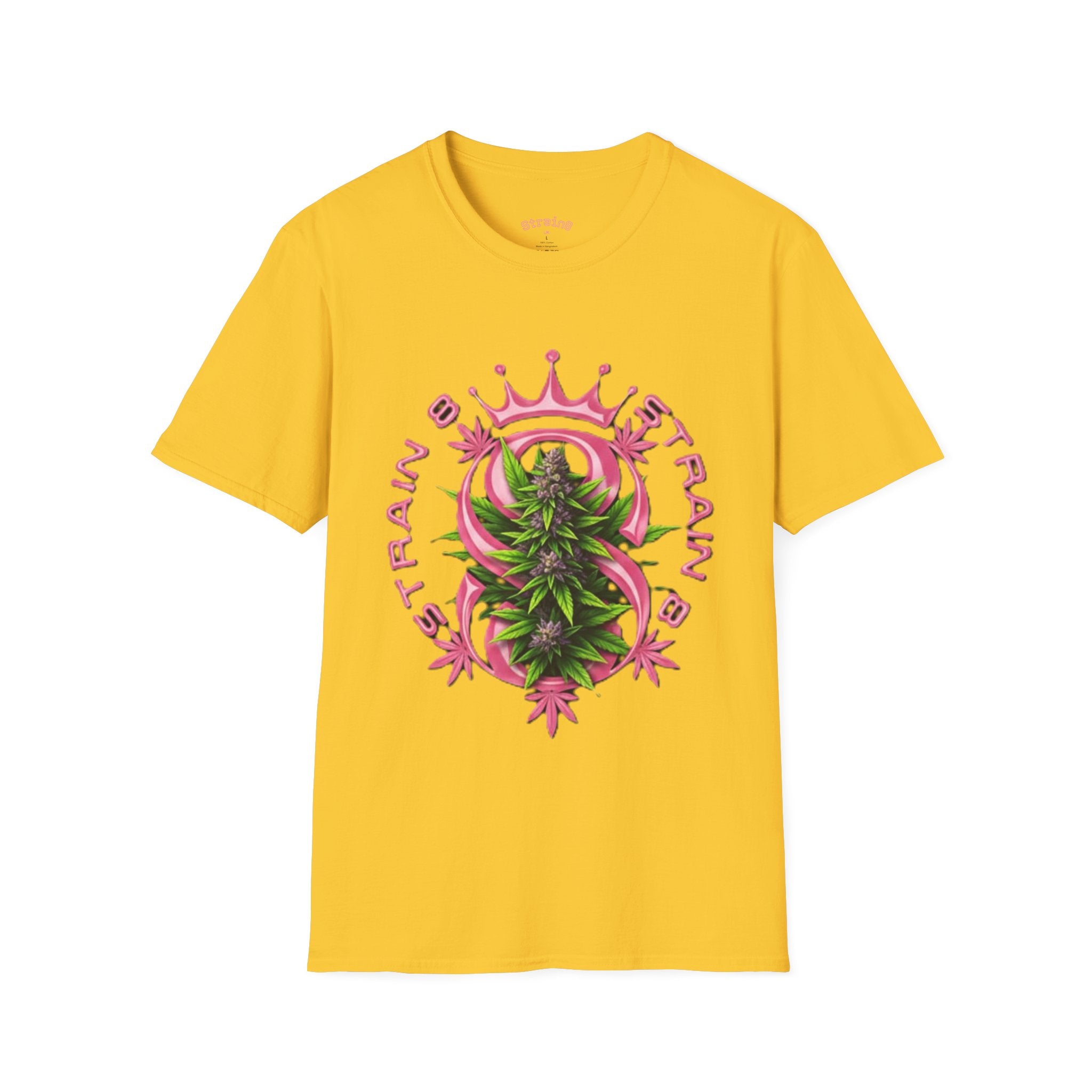 Strain8-UK logo/mixed Cannabis Crown T-Shirt — Train & Treat Floral Weed Graphic Tee