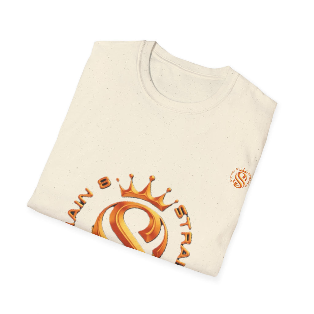 Strain8-UK metallic orange Royal Strain8-UK Emblem T‑Shirt — Crowned Strain8-UK Logo Graphic Tee