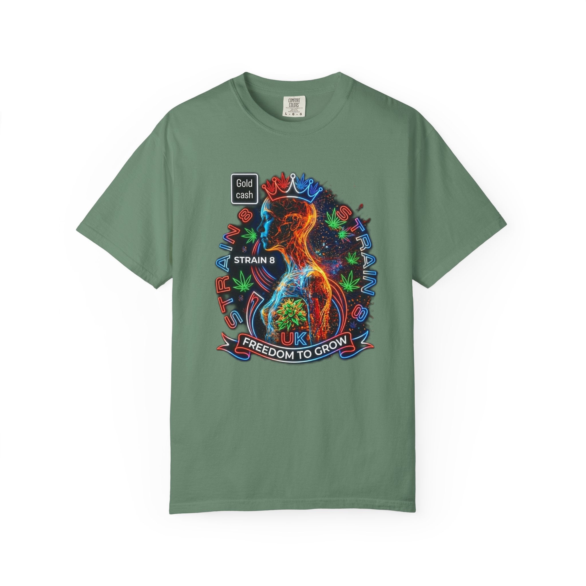 T-Shirt — Psychedelic Crowned Female Energy Glow, Freedom to Grow Graphic Tee (Strain8-UK)