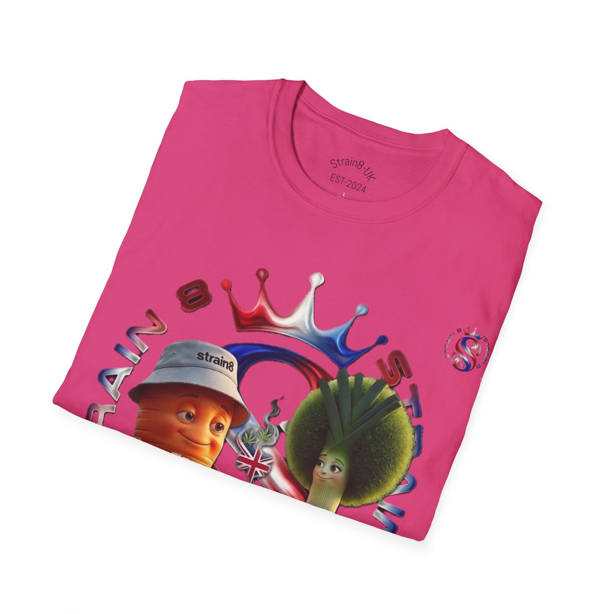 The Royal Strain8-UK T‑Shirt – Cute Cartoon Ted the carrot & Lucy the leak Veggie Characters Tee