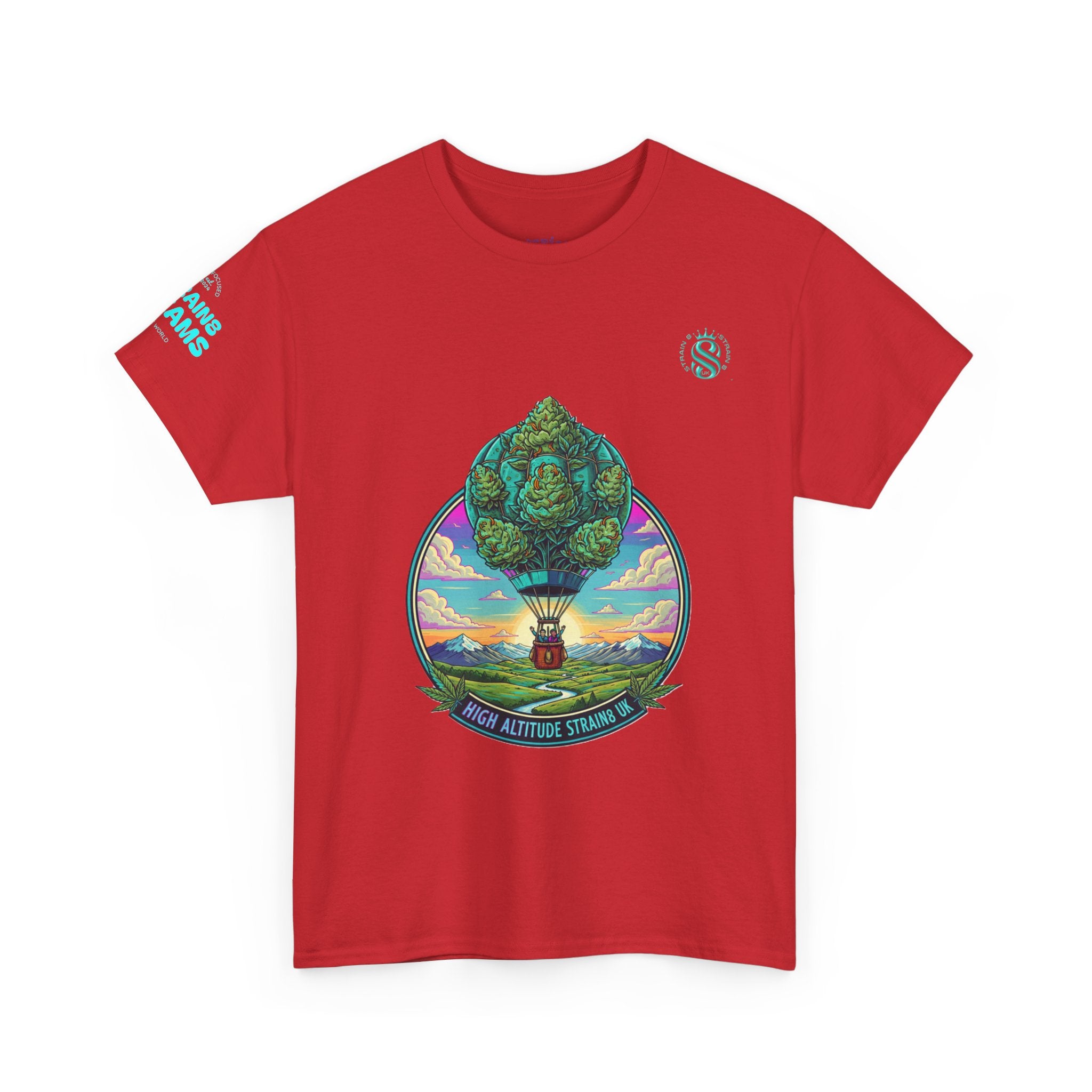 Strain8-UK T-Shirt — "High Altitude Strains" Hot Air Balloon Tree Graphic Tee