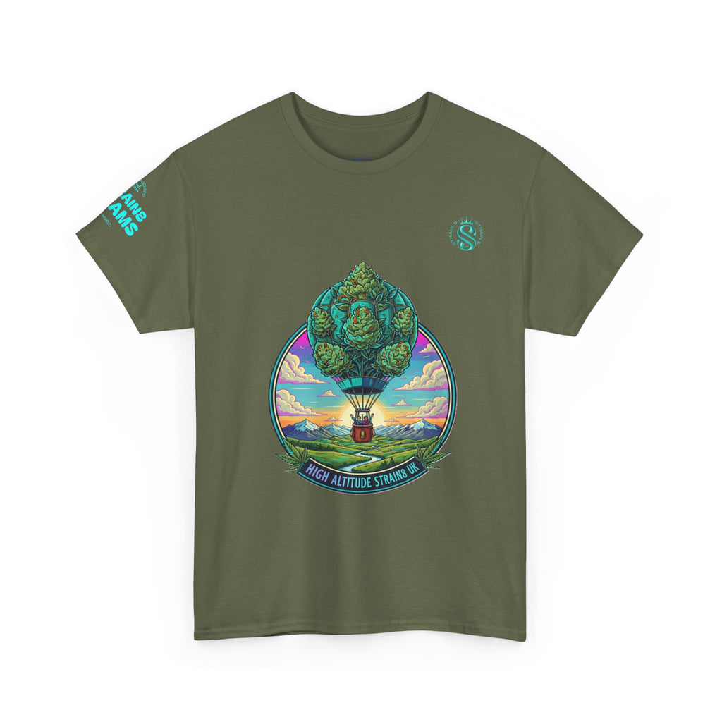 Strain8-UK T-Shirt — "High Altitude Strains" Hot Air Balloon Tree Graphic Tee