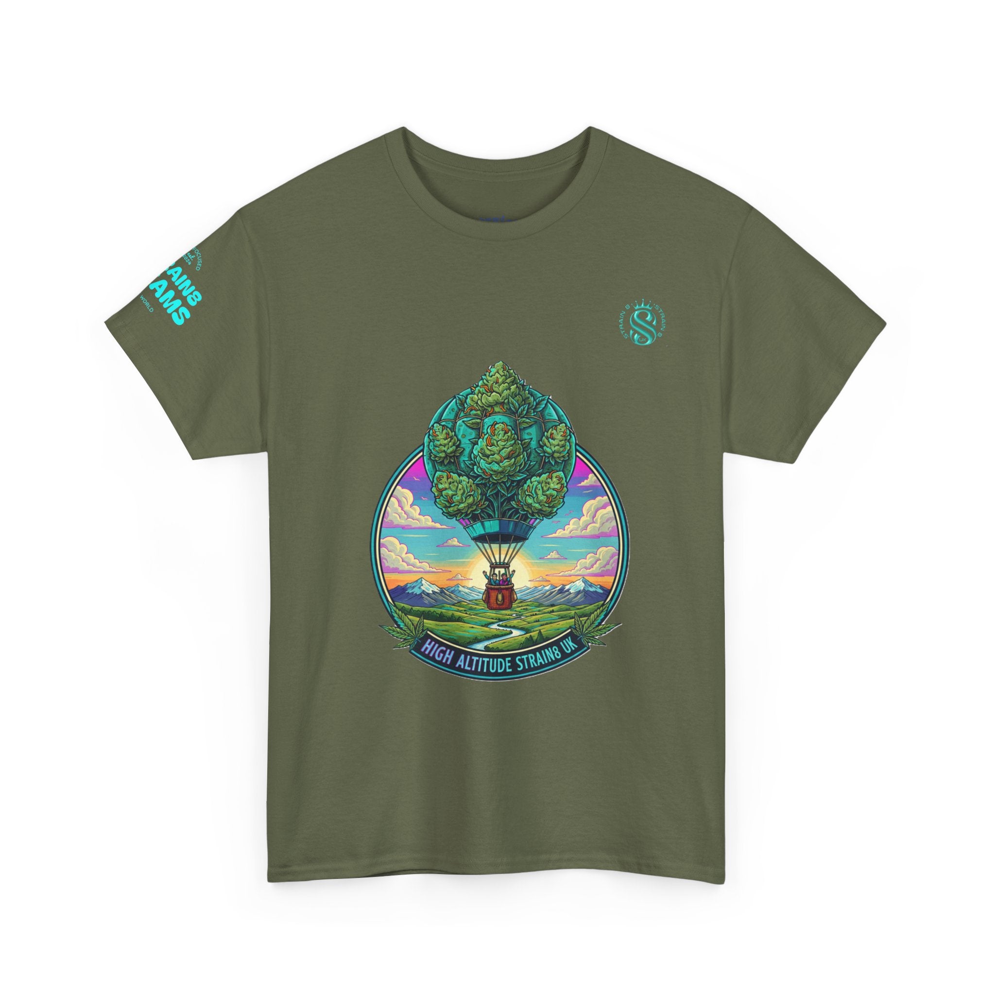 Strain8-UK T-Shirt — "High Altitude Strains" Hot Air Balloon Tree Graphic Tee