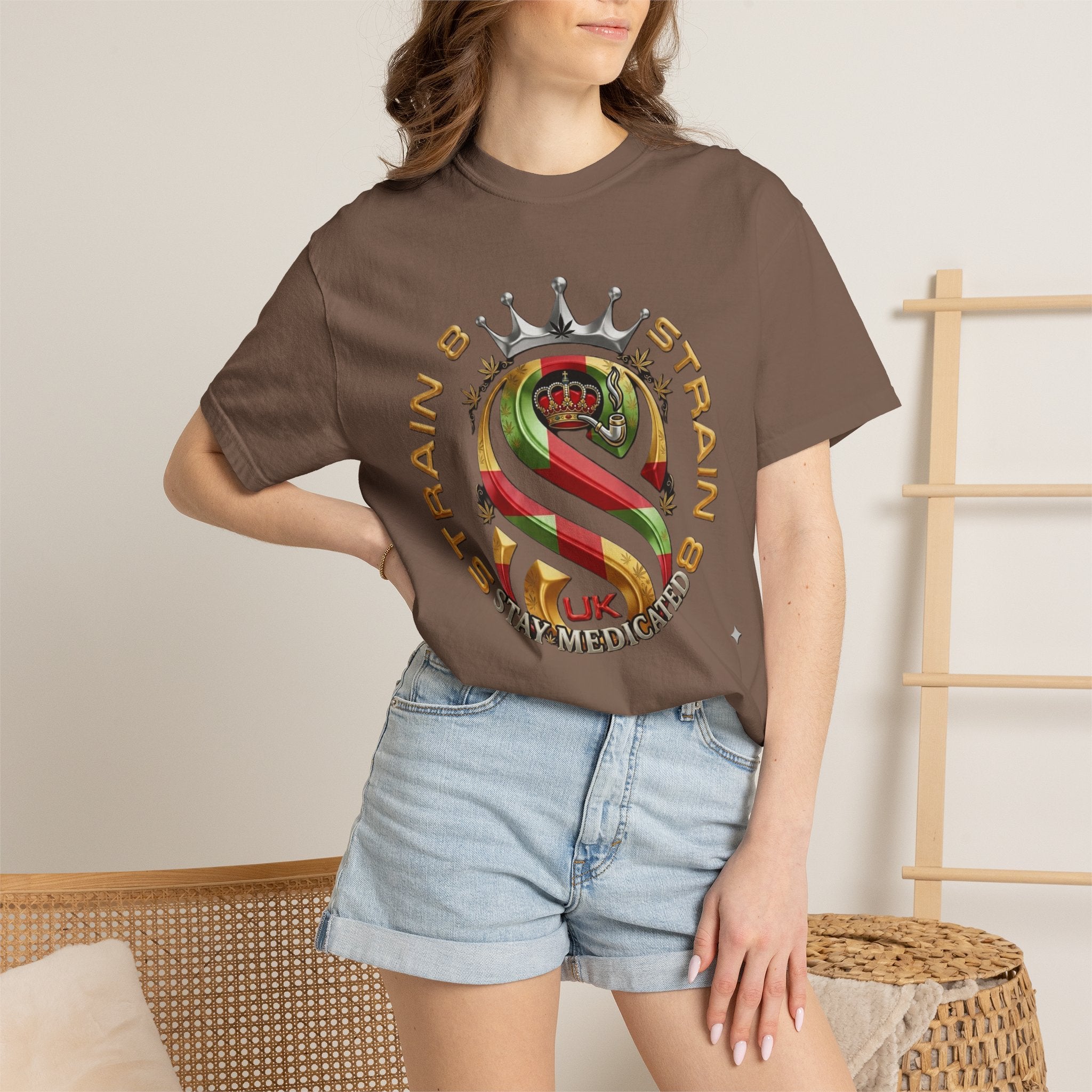 Strain8-UK Crown Logo T-Shirt — St George Cross Mixed With Spanish Flahg-Inspired Graphic Tee