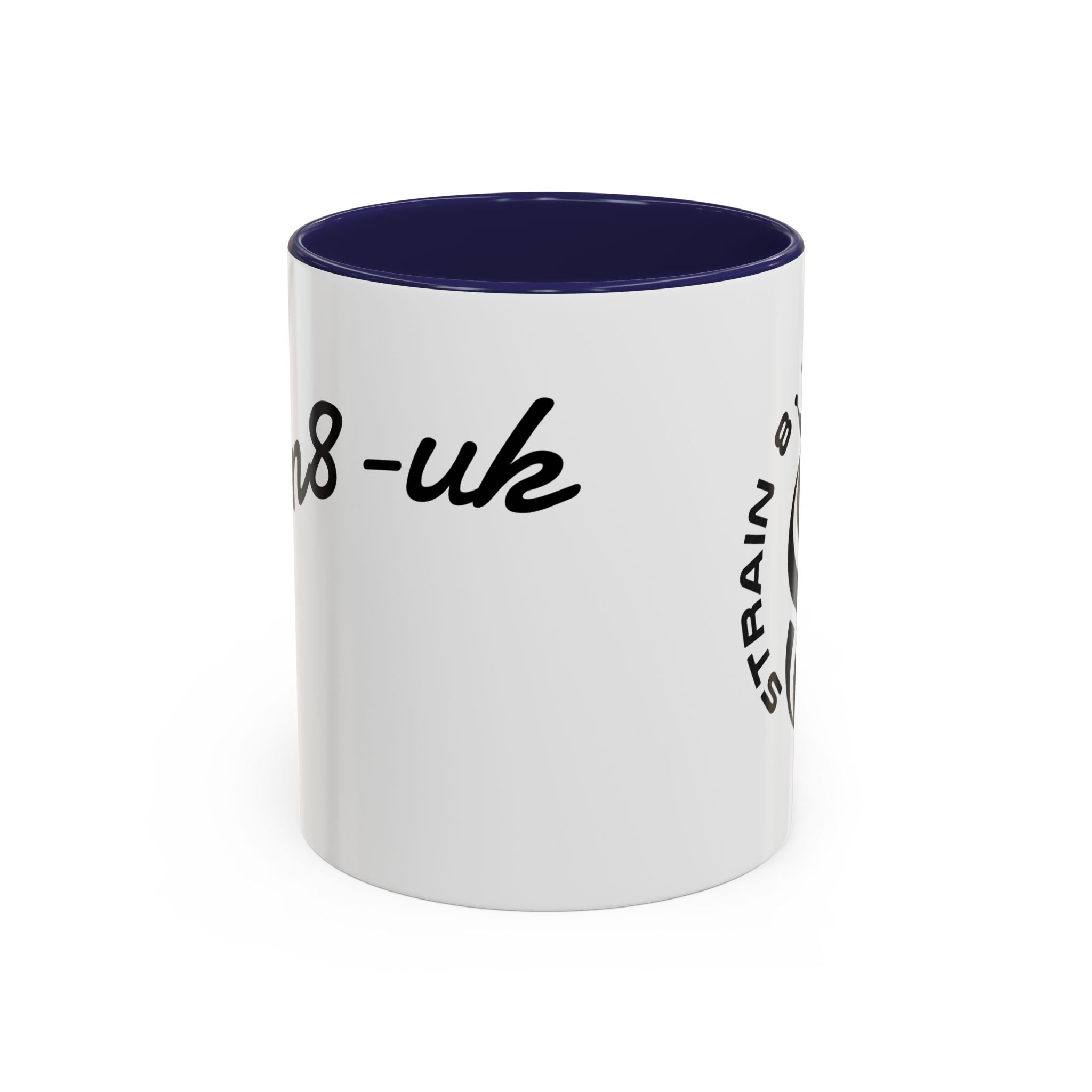 Strain 8 UK Logo Accent Coffee Mug — Crowned S8 Black & White