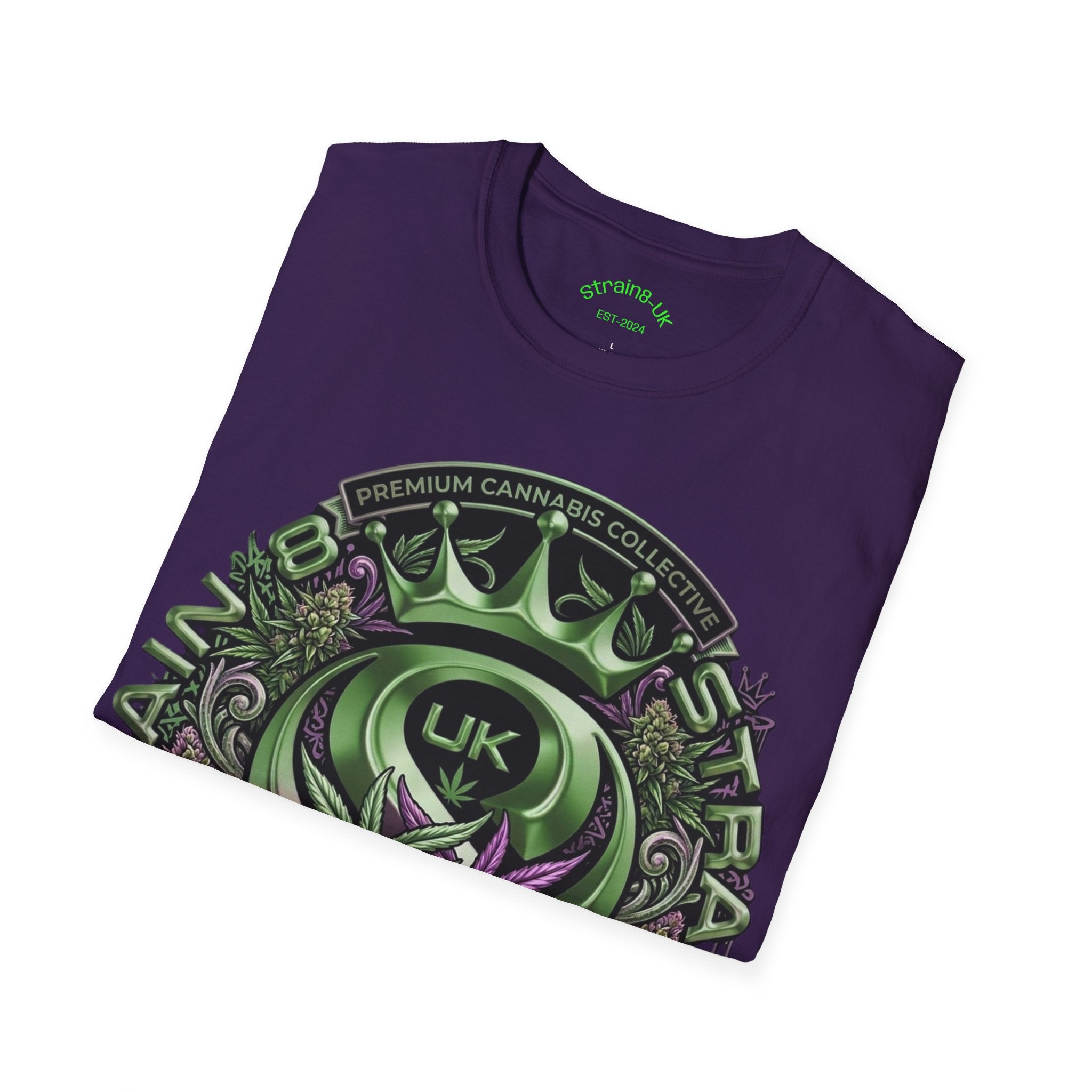 Strain8-UK Cannabis Crown Graffiti T-Shirt — S8-UK Green & Purple Streetwear