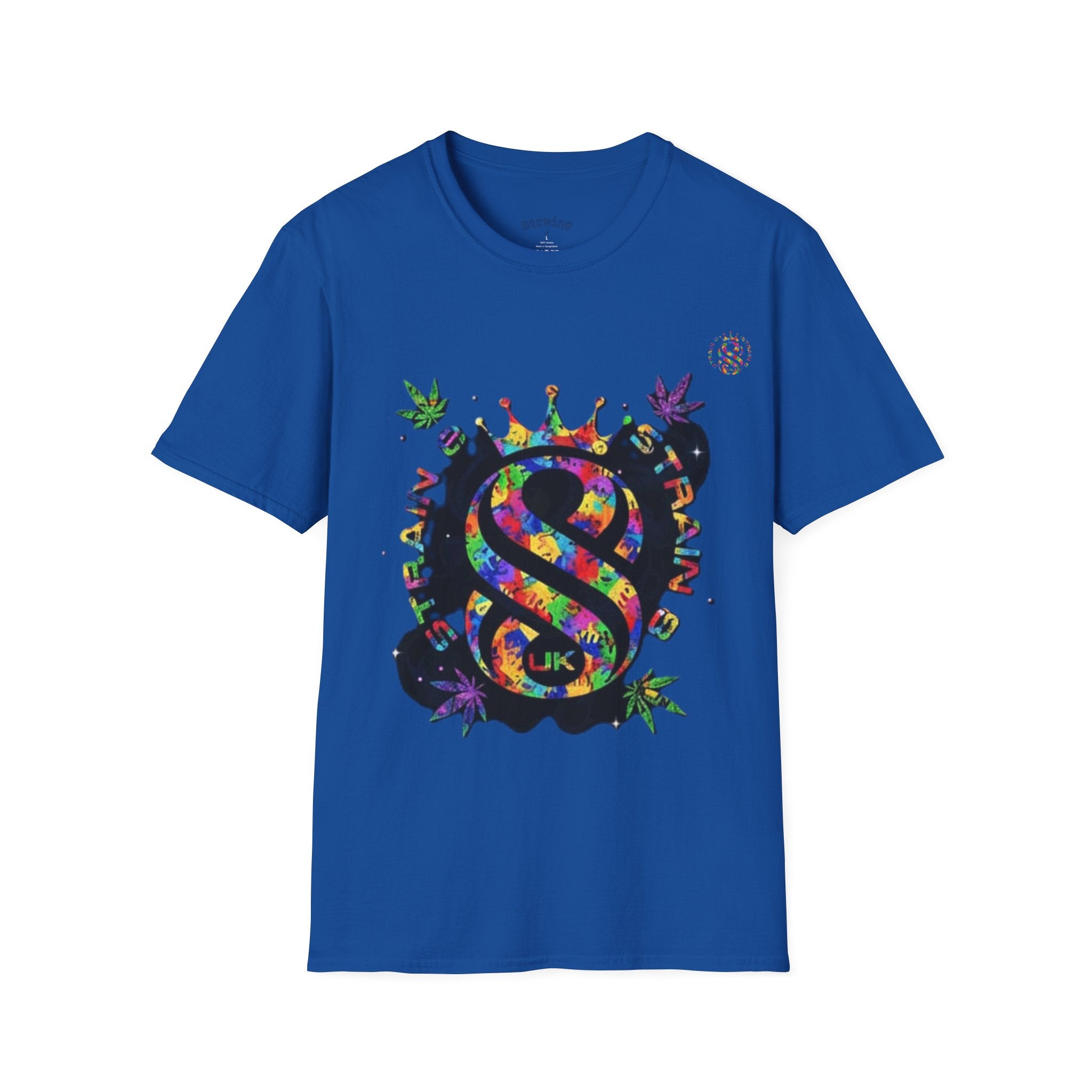 Strain8-UK Psychedelic Crown S8 Logo T-Shirt — Colorful Abstract Graphic Tee