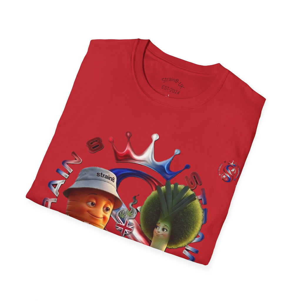 The Royal Strain8-UK T‑Shirt – Cute Cartoon Ted the carrot & Lucy the leak Veggie Characters Tee