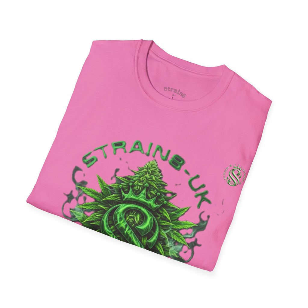 Strain8-UK logo/cannabis T-Shirt — Green Snake Crest 'STRAIN8-UK' Graphic Tee