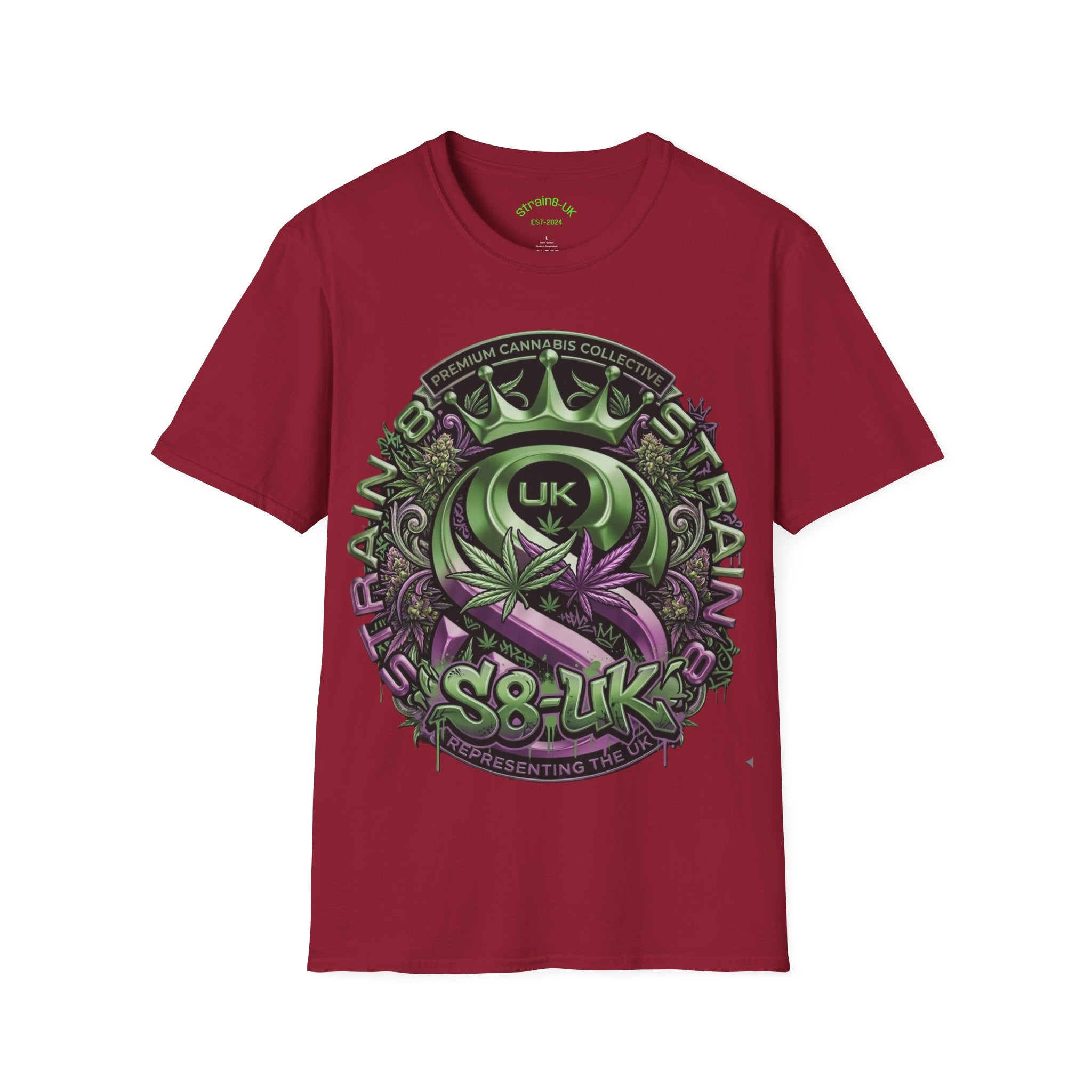 Strain8-UK Cannabis Crown Graffiti T-Shirt — S8-UK Green & Purple Streetwear