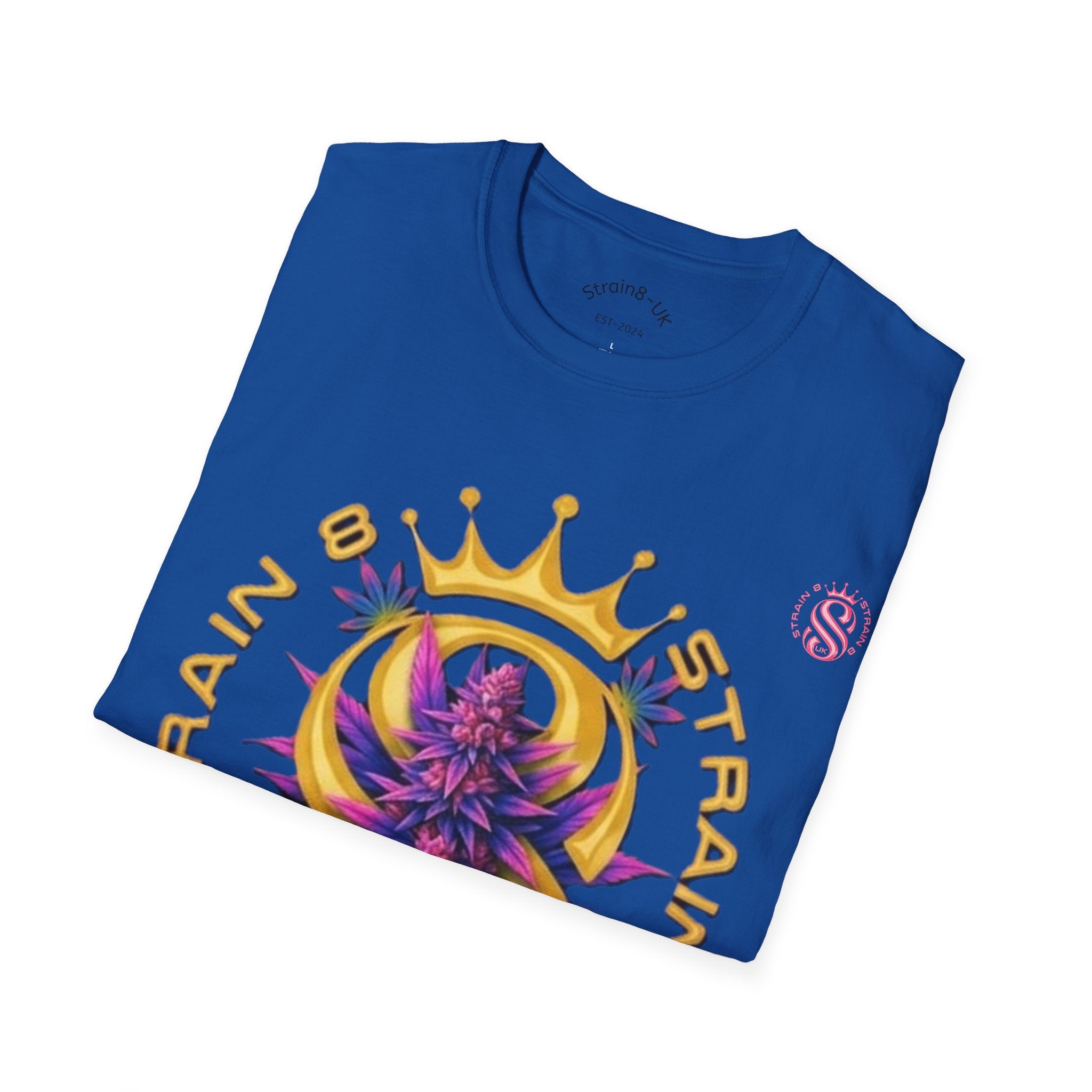 Strain8-UK Crowned Purple Floral & Original Logo T-Shirt — Strain8-UK Graphic Tee