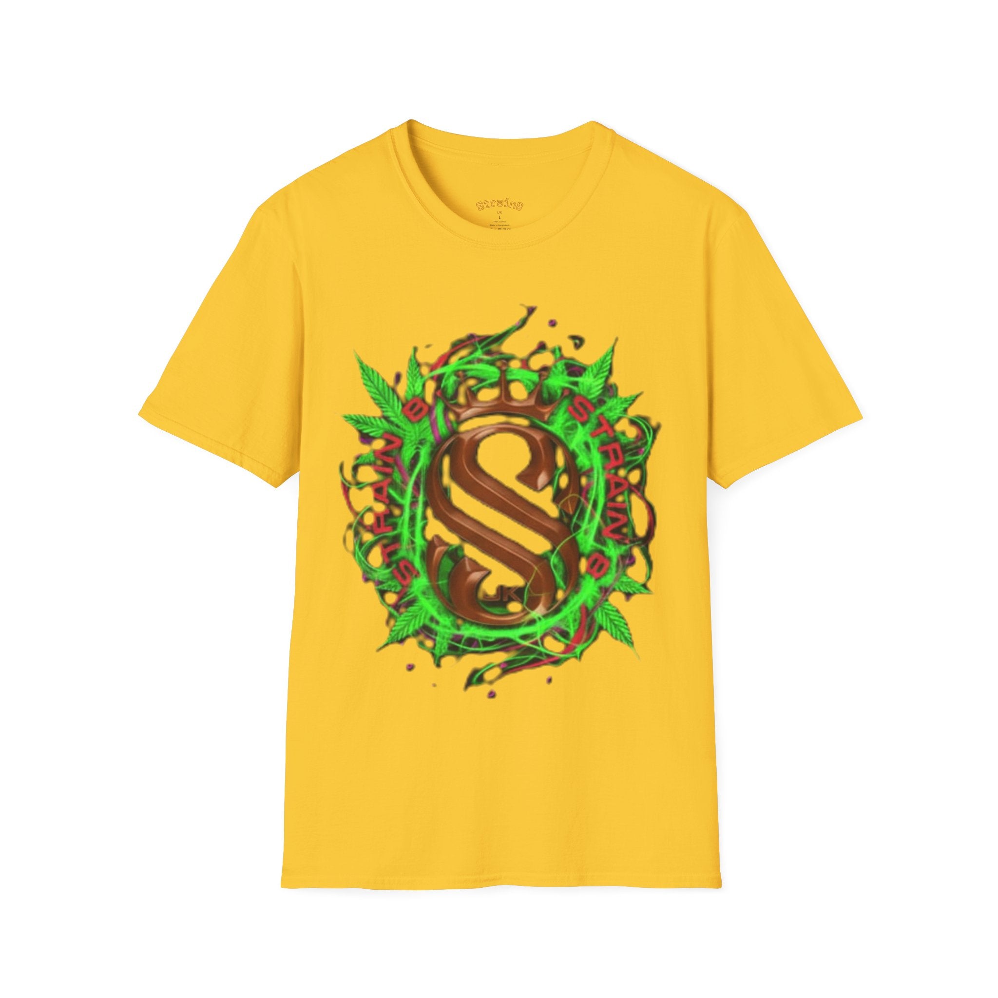 Strain8-UK Chocolate Brown Monogram T‑Shirt — Green Vines Rustic Letter S8 Graphic Tee