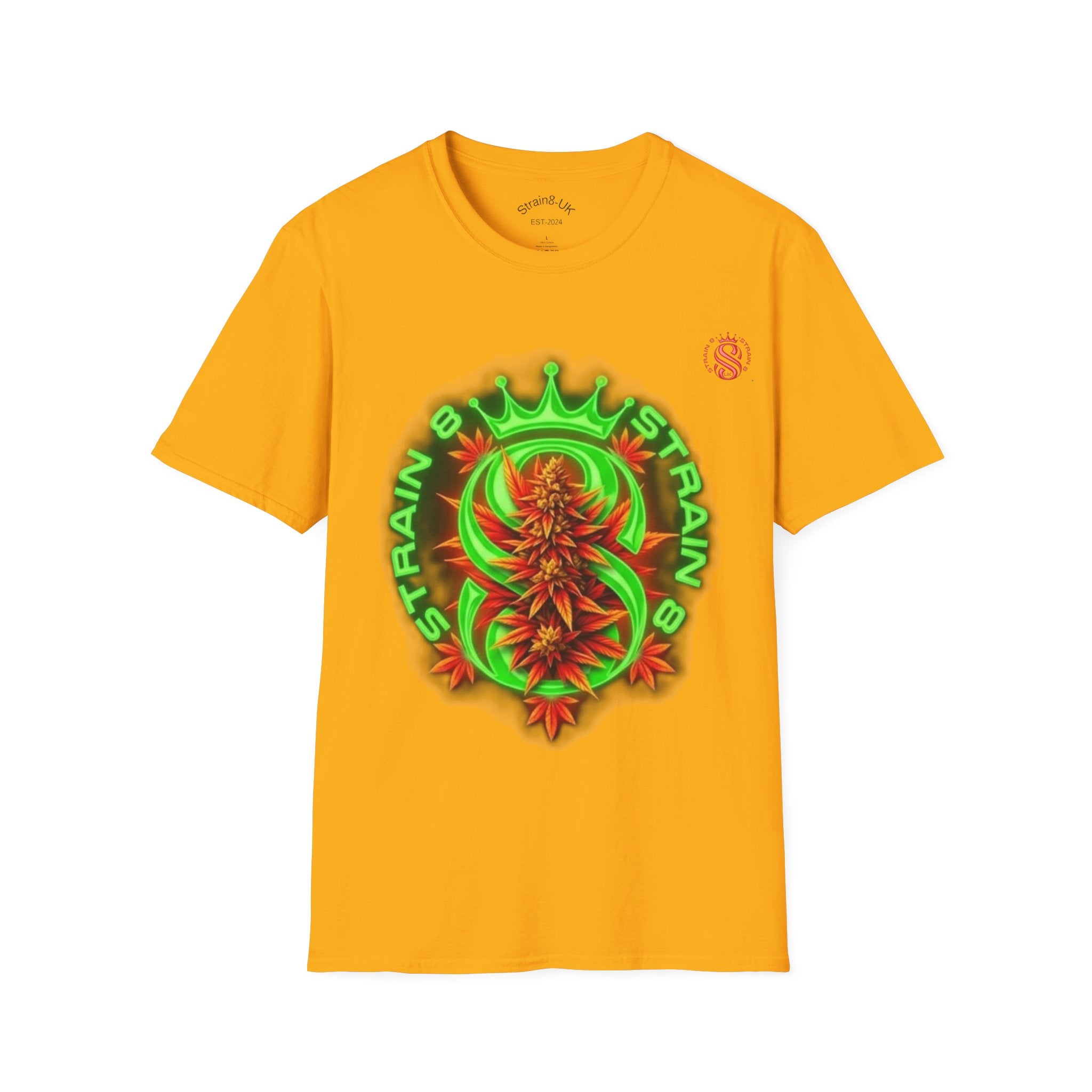 Strain8-UK Cannabis Crown Tee — Green & Red 'Strain8-UK' Graphic T-Shirt