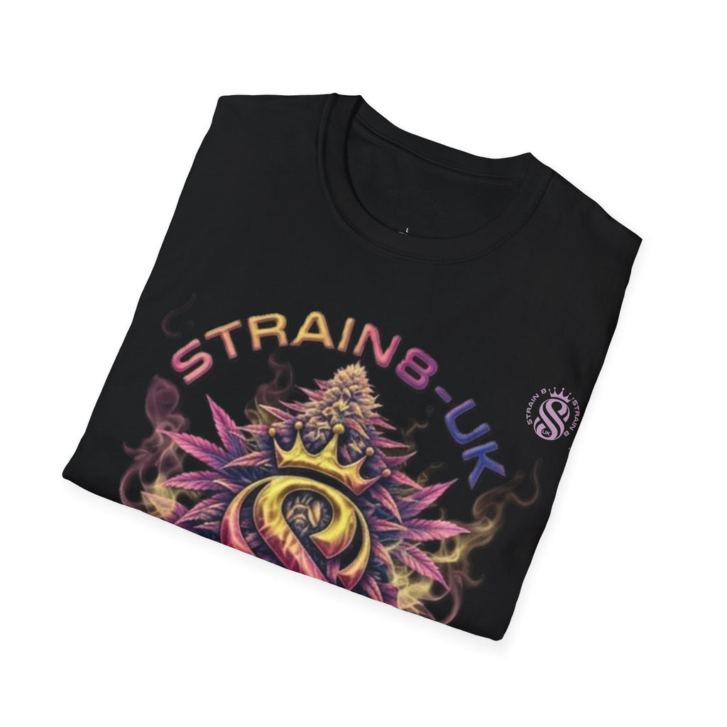 Strain8-UK T‑Shirt — Vibrant Psychedelic Leaf&Logo ‘STRAIN8-UK’ Graphic Tee