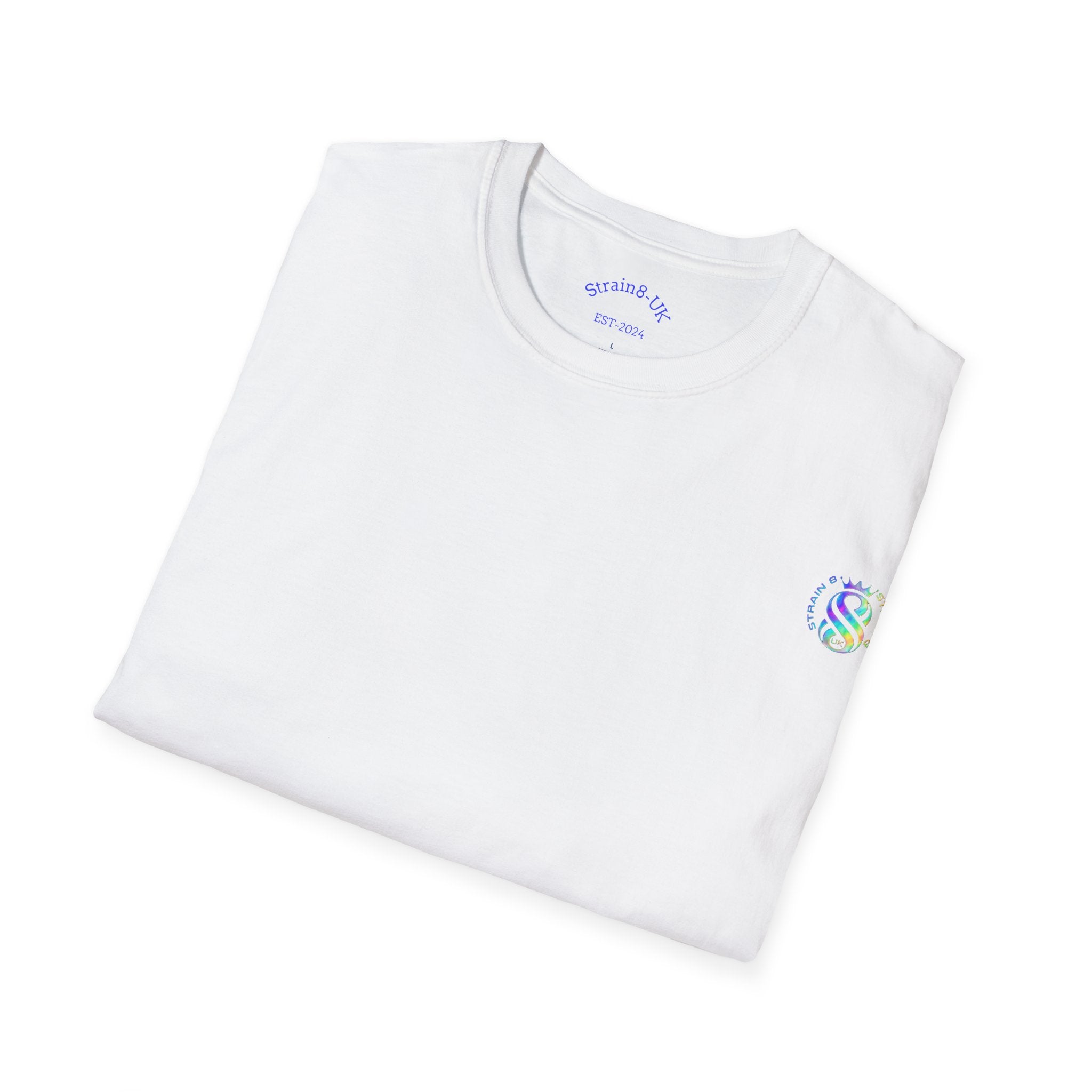 Strain8-UK Logo T-Shirt — Small Embroidered Globe Tee, THE LOGO LINE........