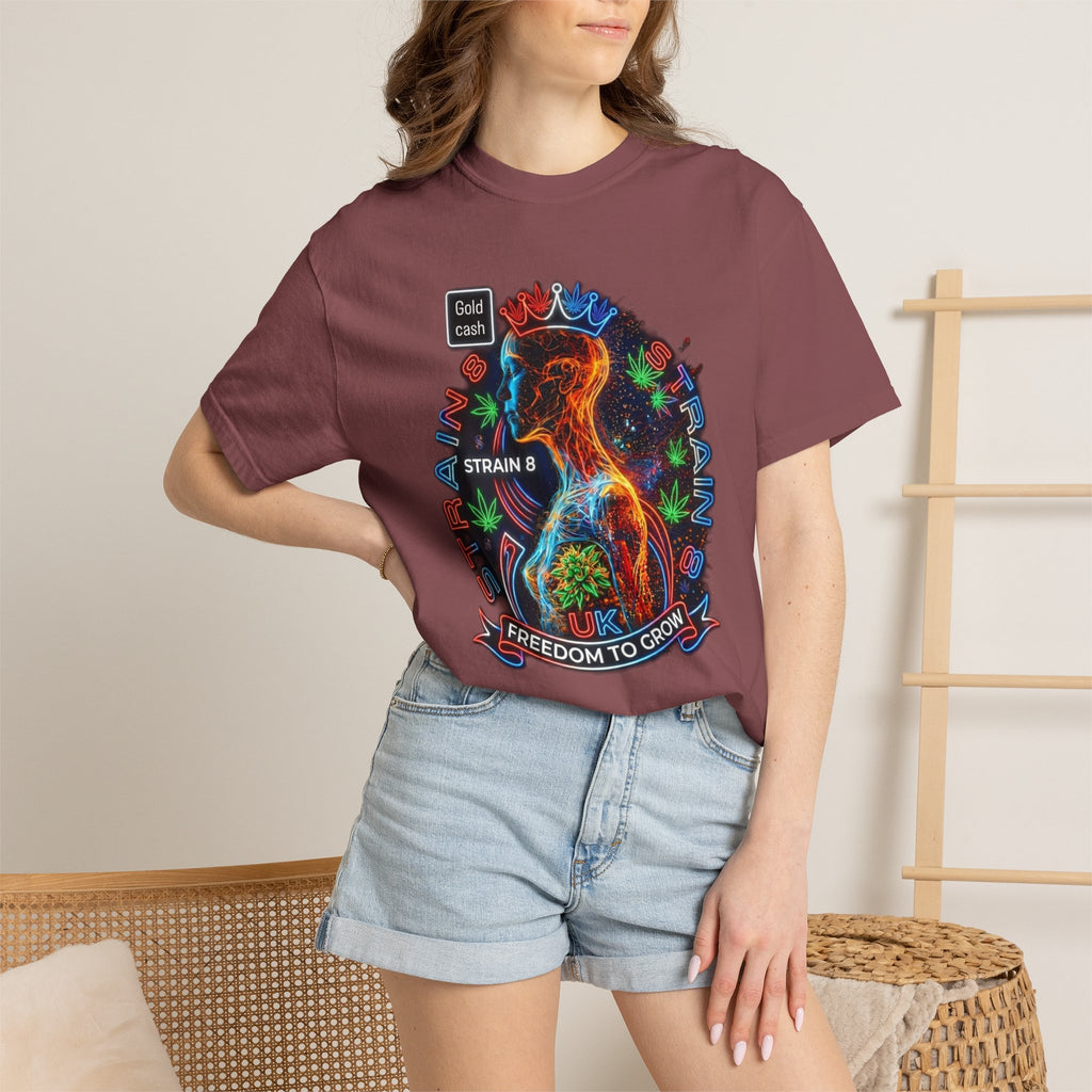 T-Shirt — Psychedelic Crowned Female Energy Glow, Freedom to Grow Graphic Tee (Strain8-UK)