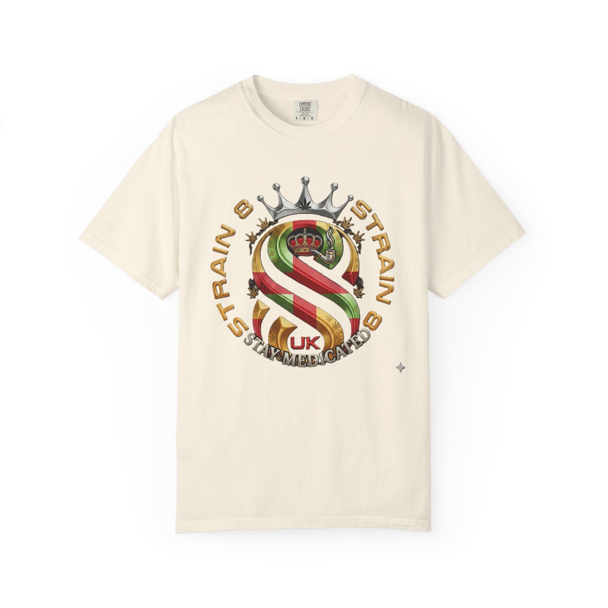 Strain8-UK Crown Logo T-Shirt — St George Cross Mixed With Spanish Flahg-Inspired Graphic Tee