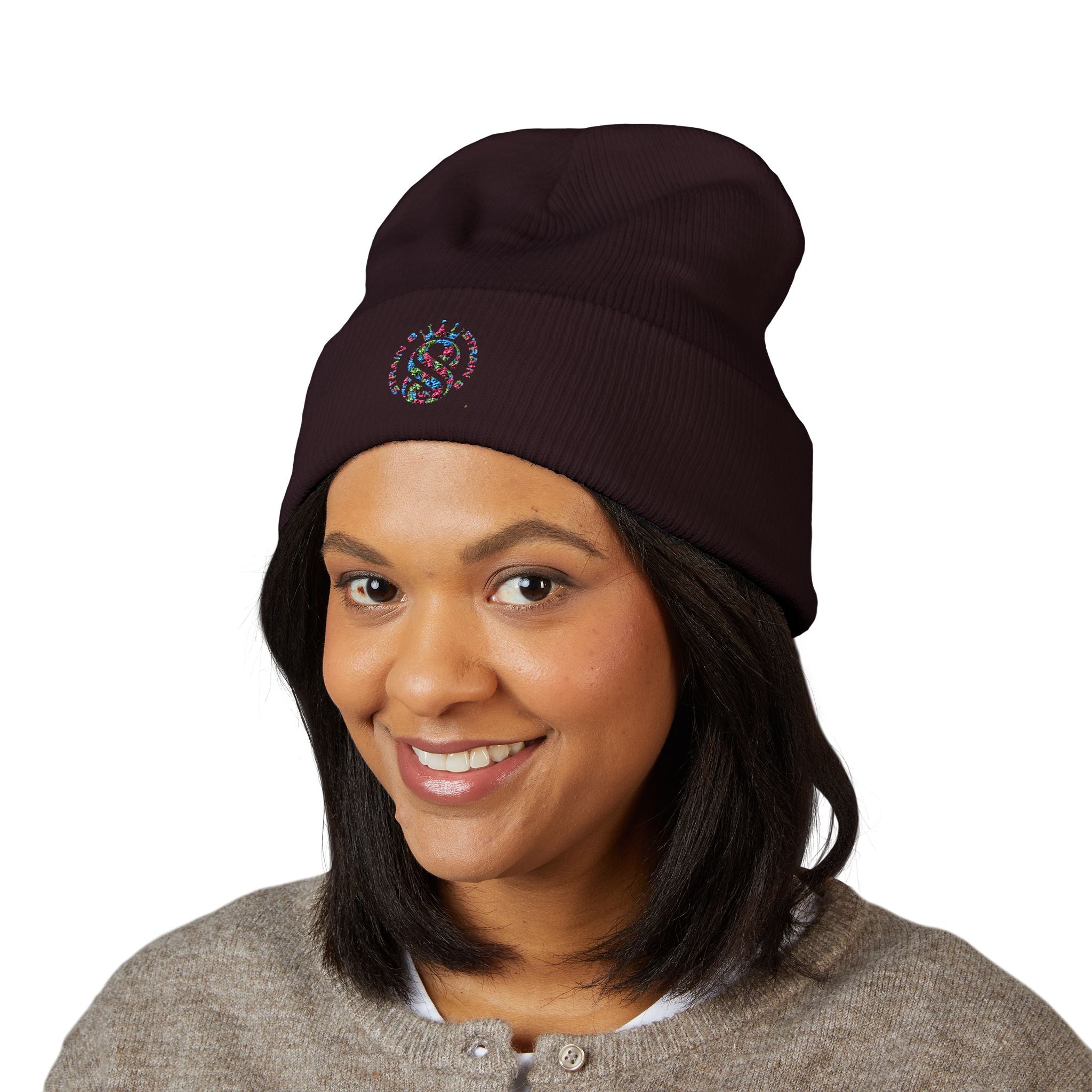 Embroidered Graffiti S8-UK Logo Cuffed Beanie — Cozy Knit Winter Hat