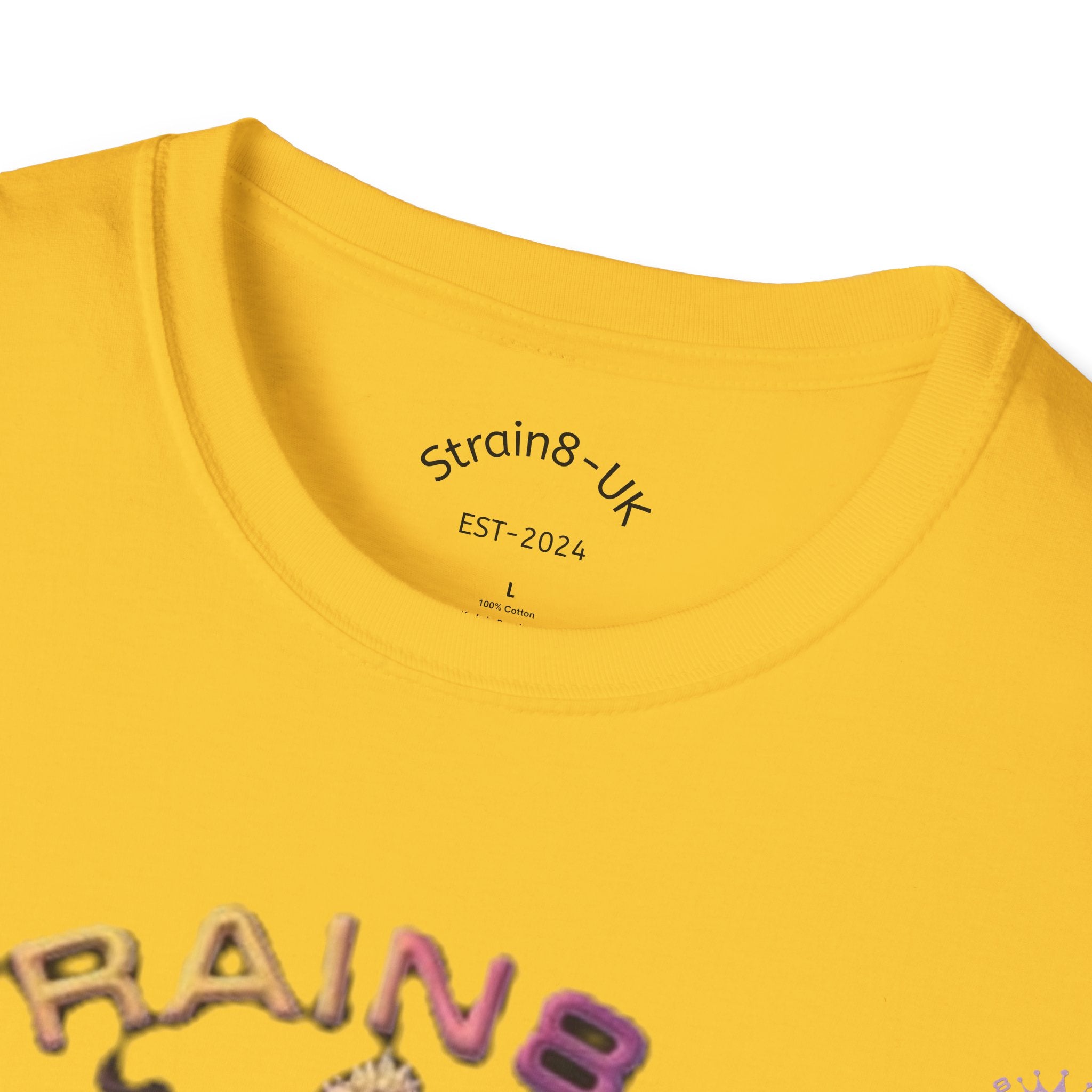 Strain8-UK T‑Shirt — Vibrant Psychedelic Leaf&Logo ‘STRAIN8-UK’ Graphic Tee