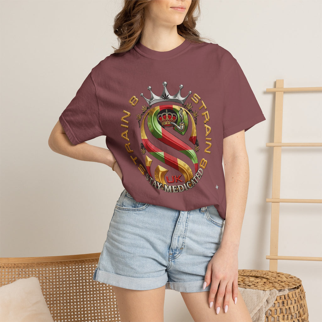 Strain8-UK Crown Logo T-Shirt — St George Cross Mixed With Spanish Flahg-Inspired Graphic Tee