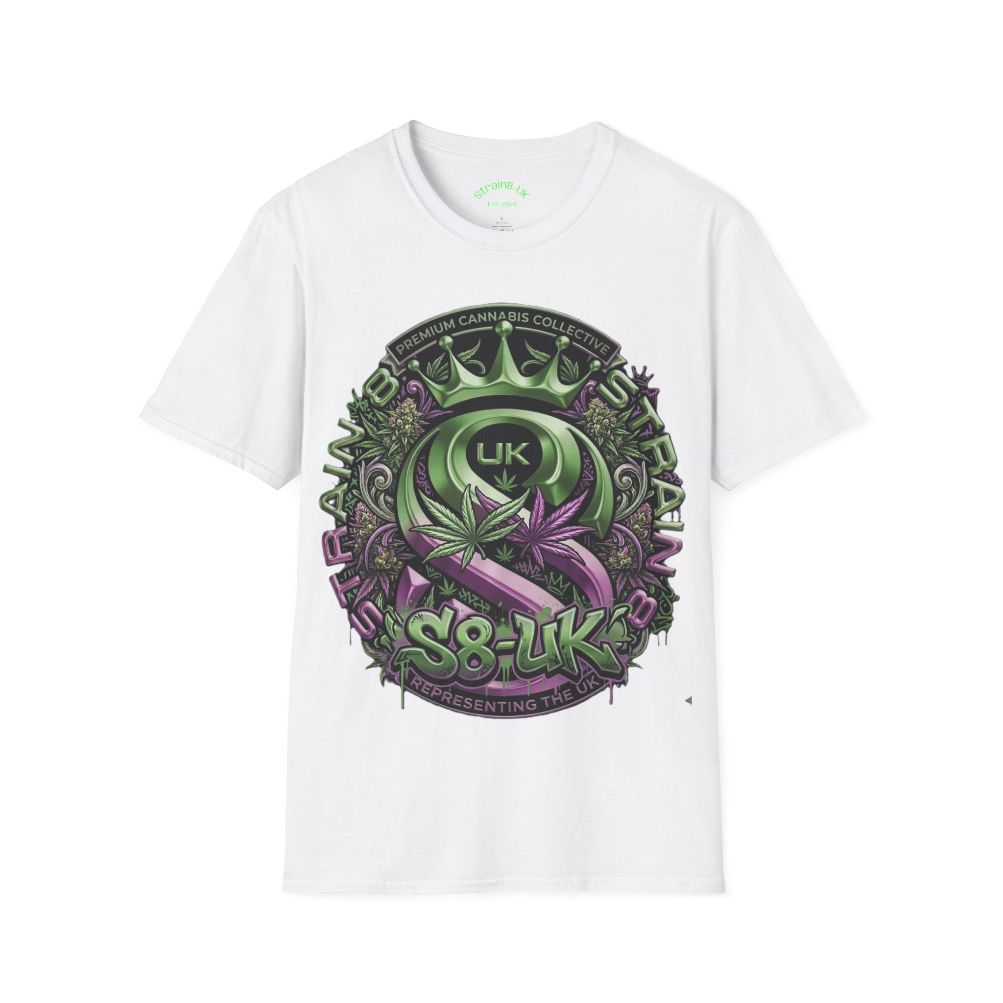 Strain8-UK Cannabis Crown Graffiti T-Shirt — S8-UK Green & Purple Streetwear