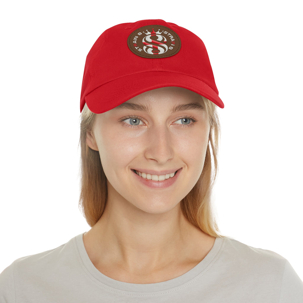 Leather Patch Dad Hat — Round Strain8-UK Cap for Casual Streetwear
