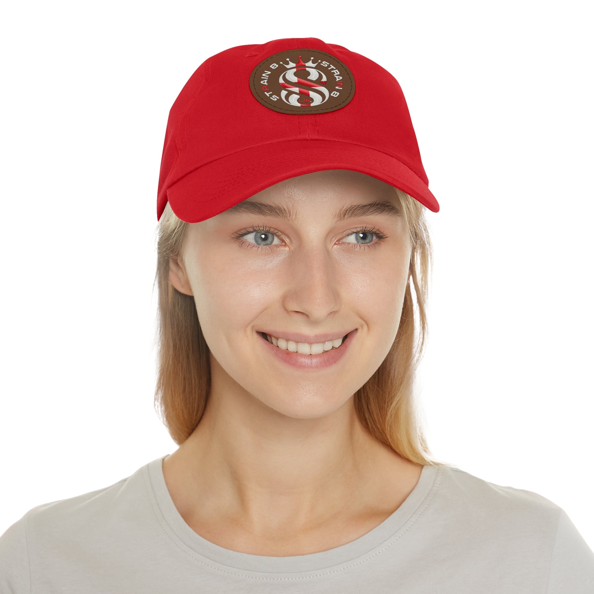 Leather Patch Dad Hat — Round Strain8-UK Cap for Casual Streetwear