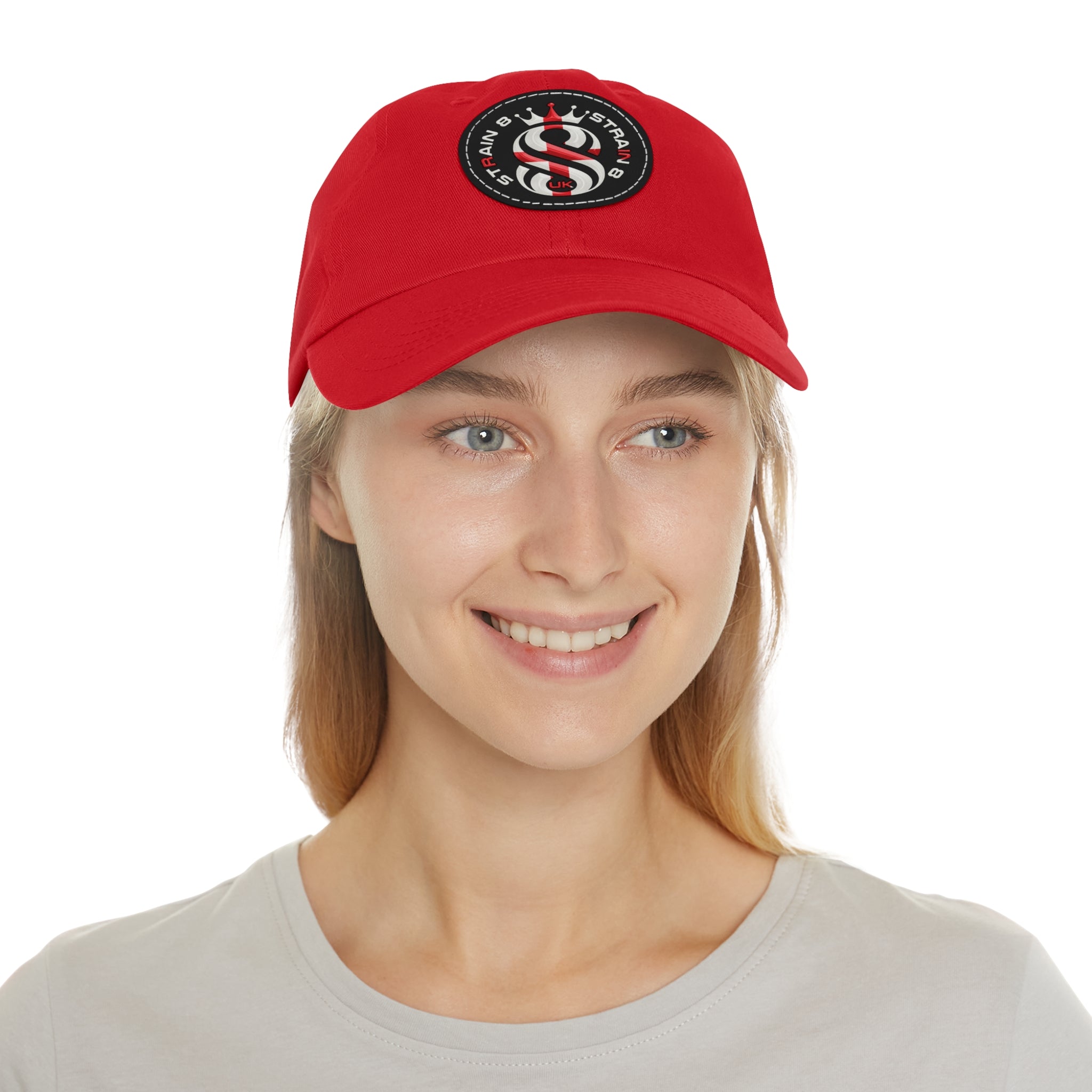 Leather Patch Dad Hat — Round Strain8-UK Cap for Casual Streetwear