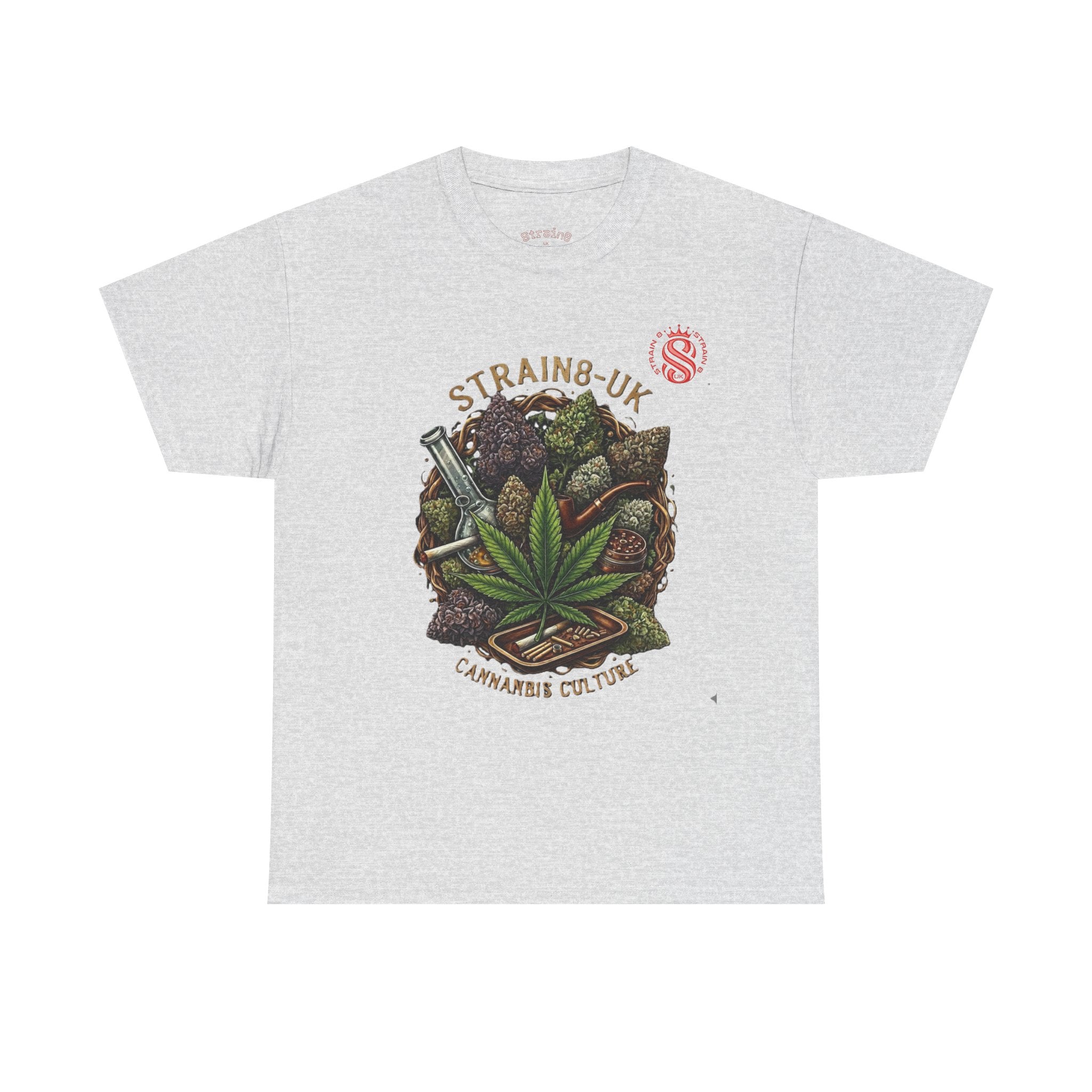 Strain8-UK Cannabis Culture T-Shirt — "Strain8-UK" Vintage Marijuana Leaf Graphic Tee