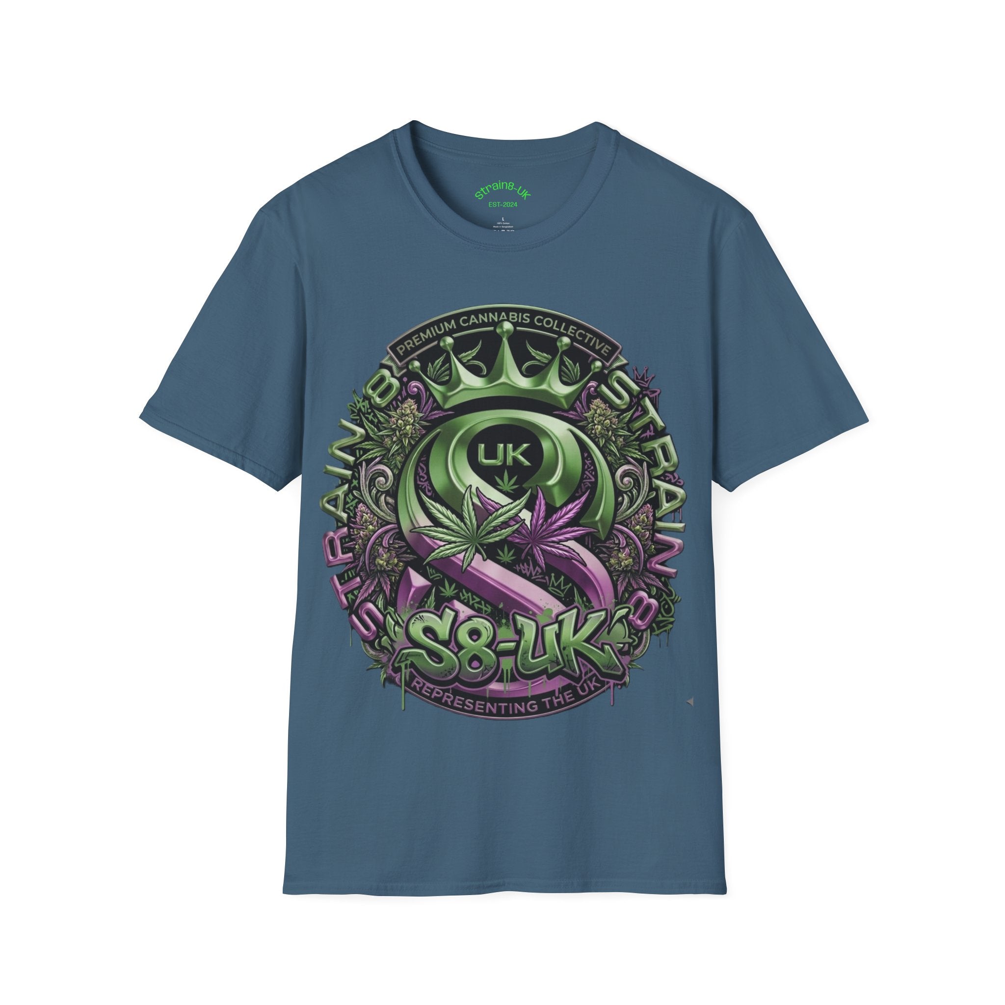 Strain8-UK Cannabis Crown Graffiti T-Shirt — S8-UK Green & Purple Streetwear