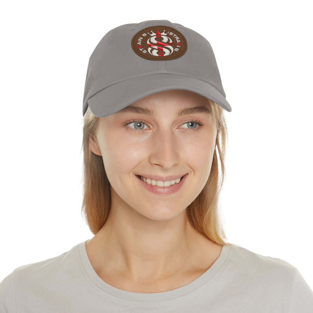 Leather Patch Dad Hat — Round Strain8-UK Cap for Casual Streetwear