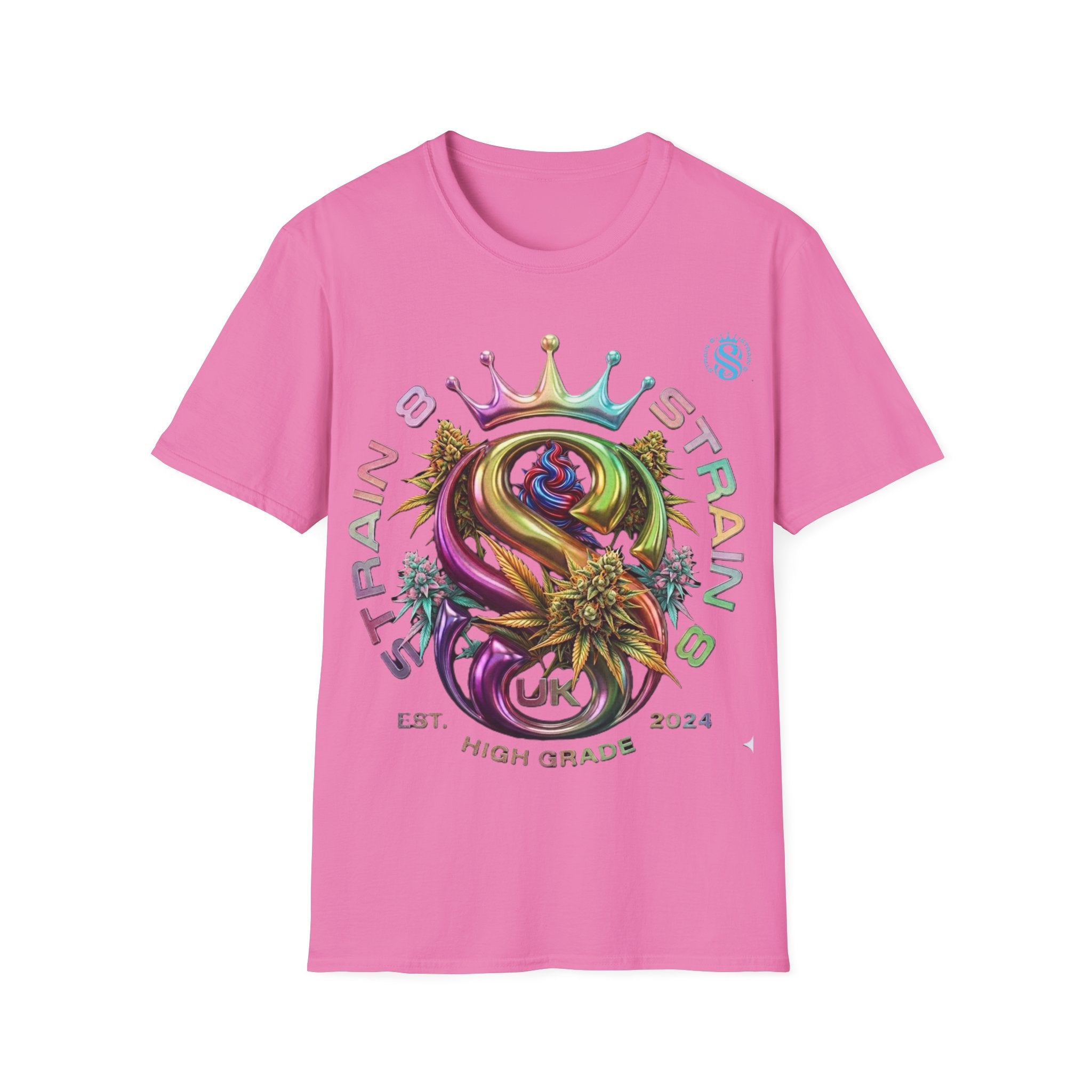 Strain8-UK Logo Crown Graphic T-Shirt — High Grade Cannabis Design