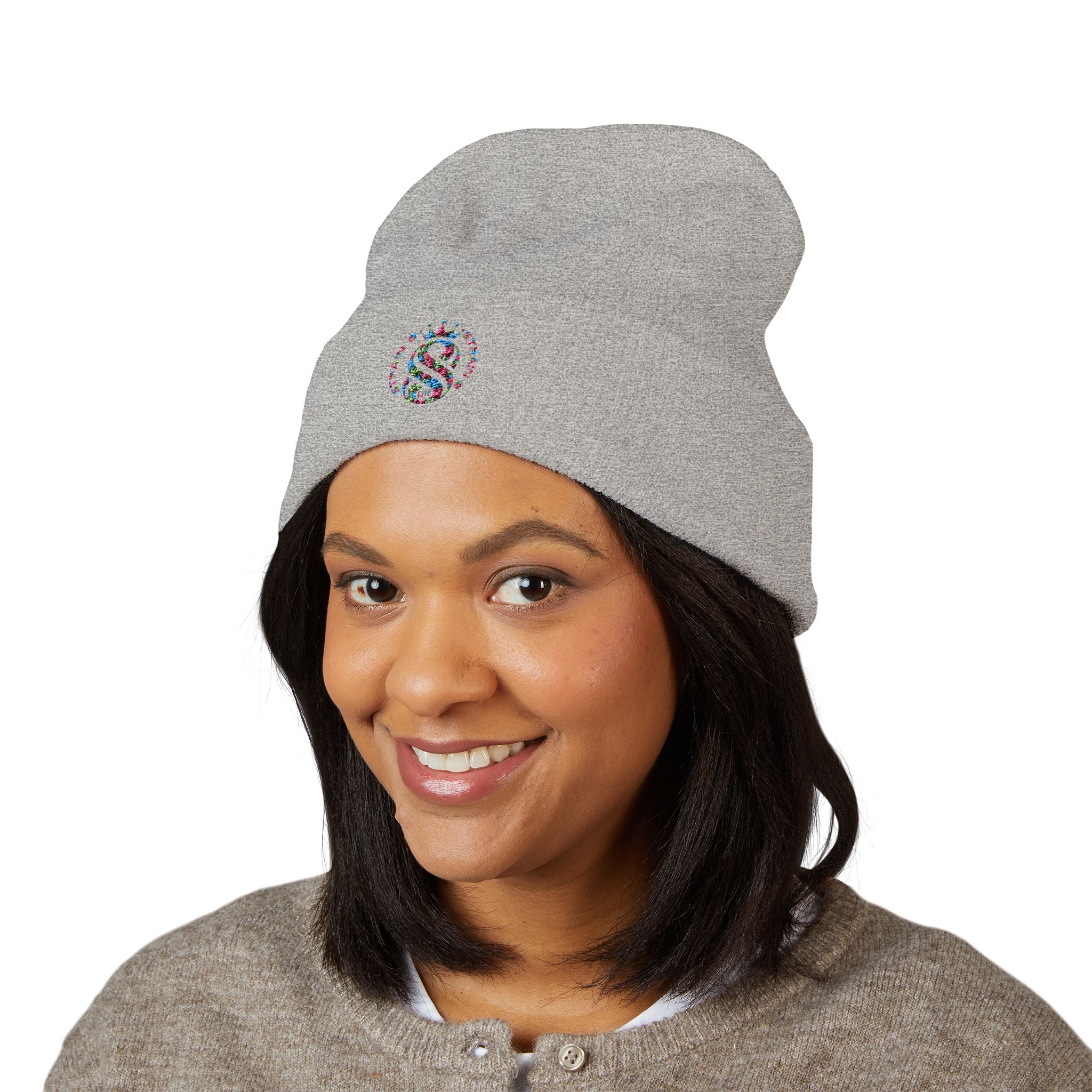 Embroidered Graffiti S8-UK Logo Cuffed Beanie — Cozy Knit Winter Hat