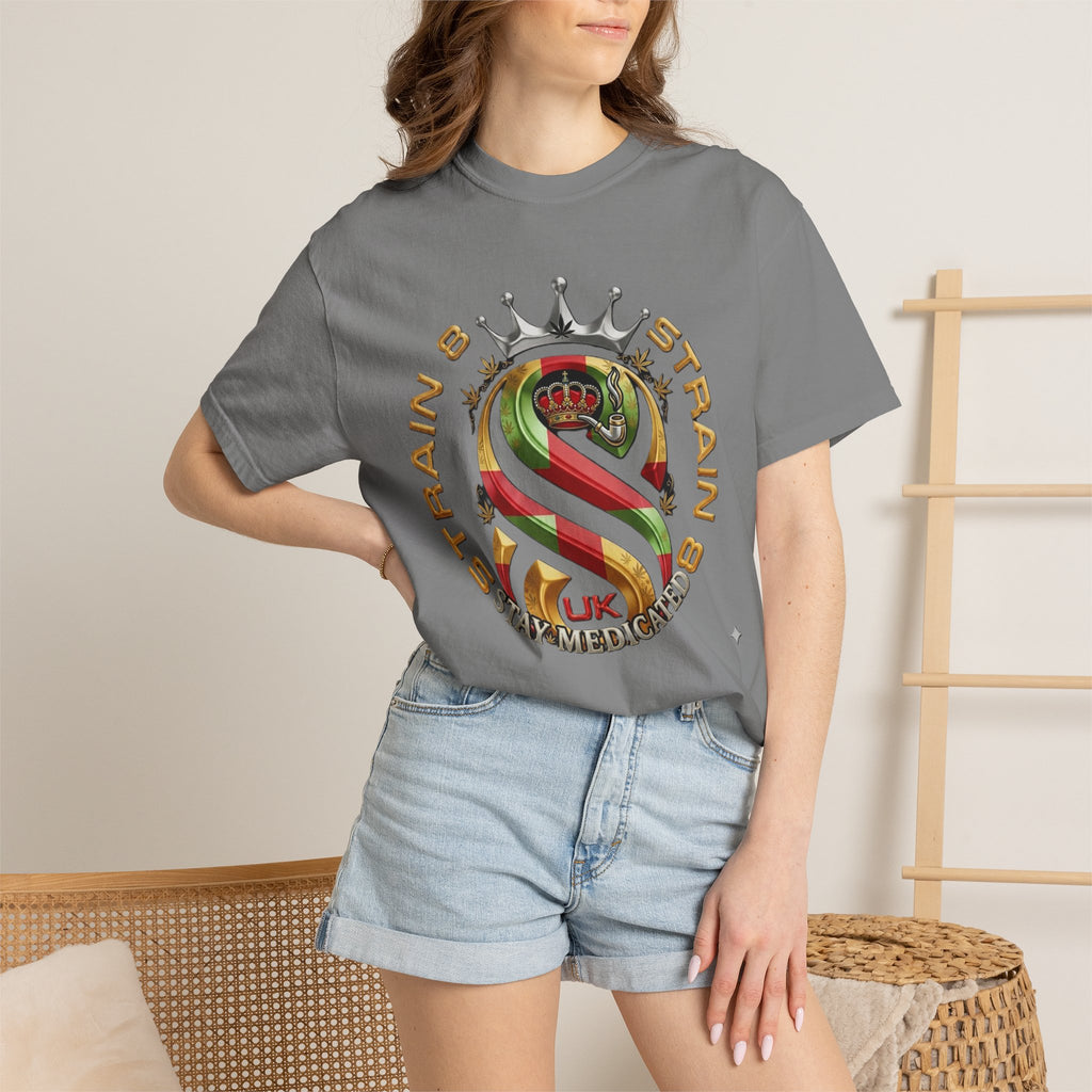 Strain8-UK Crown Logo T-Shirt — St George Cross Mixed With Spanish Flahg-Inspired Graphic Tee