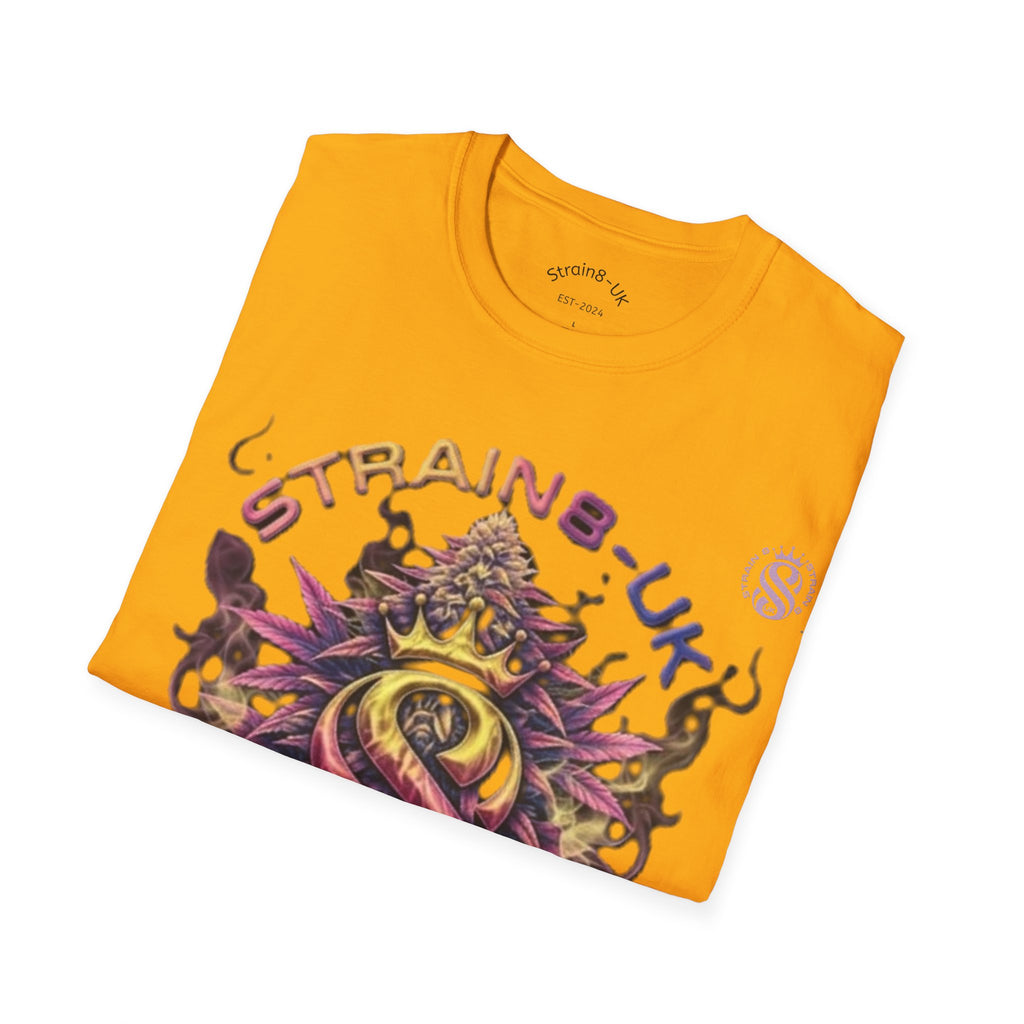 Strain8-UK T‑Shirt — Vibrant Psychedelic Leaf&Logo ‘STRAIN8-UK’ Graphic Tee
